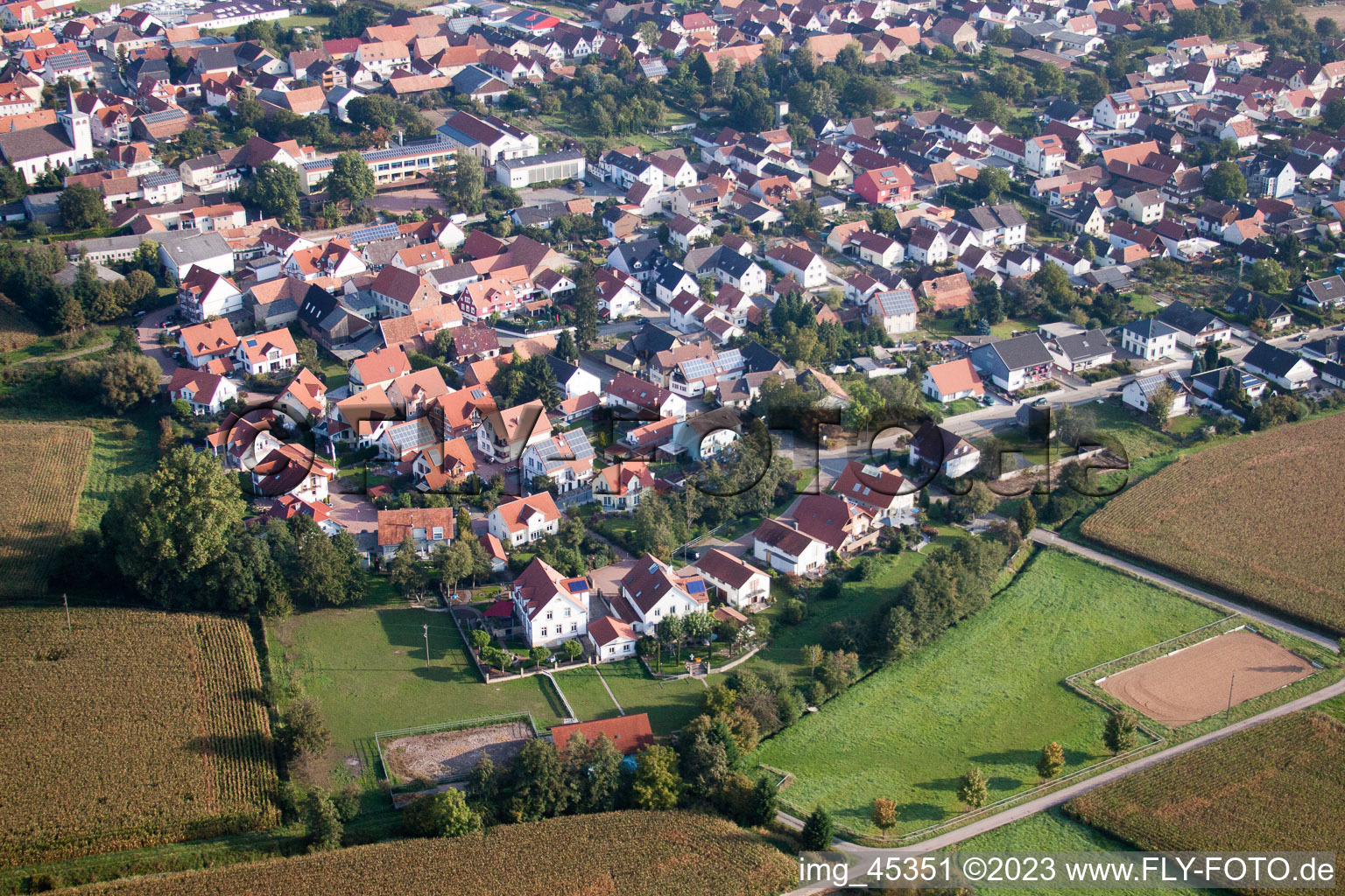 Minfeld in the state Rhineland-Palatinate, Germany seen from above