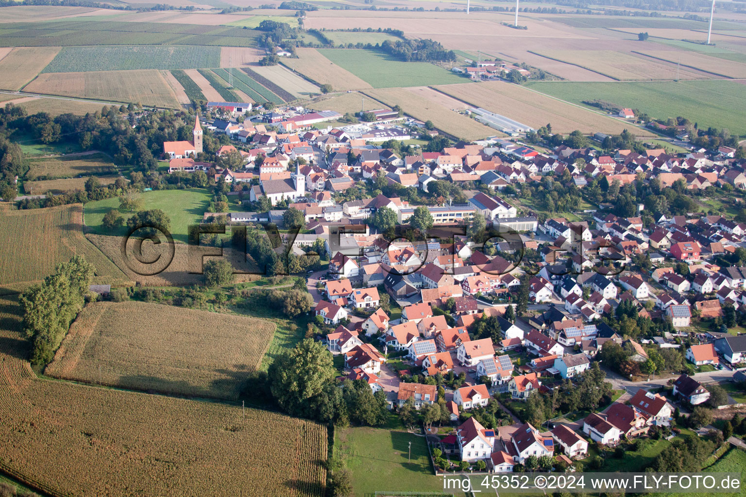 Minfeld in the state Rhineland-Palatinate, Germany from the plane