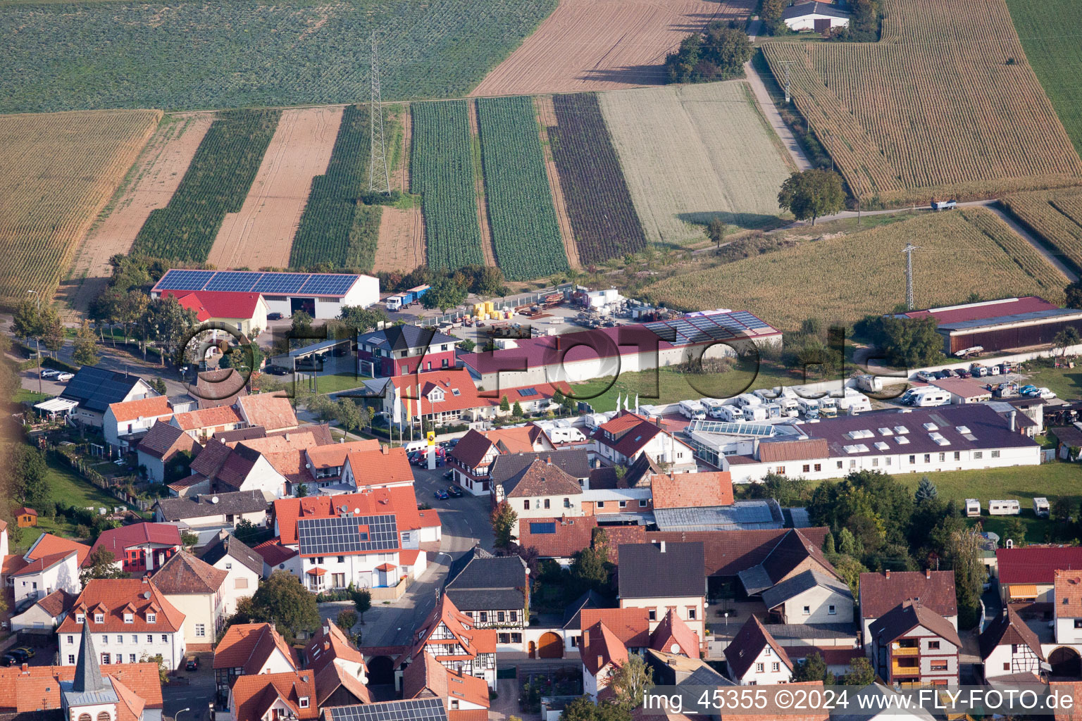 Bird's eye view of Minfeld in the state Rhineland-Palatinate, Germany