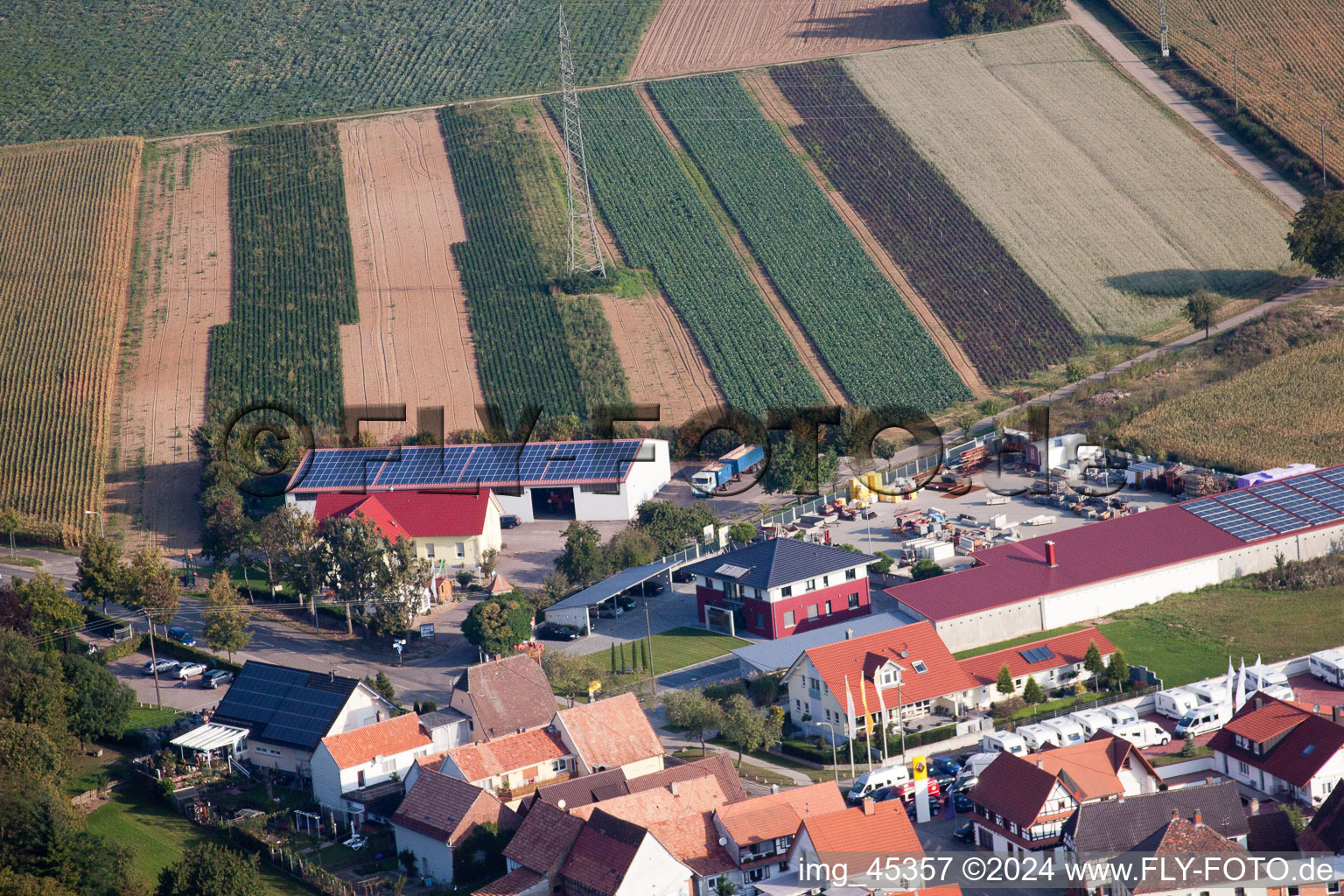 Drone recording of Minfeld in the state Rhineland-Palatinate, Germany