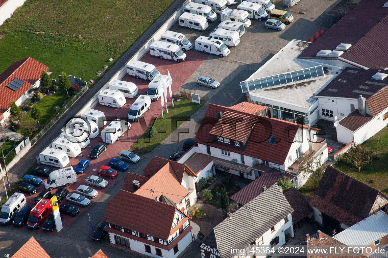 Aerial view of Minfeld in the state Rhineland-Palatinate, Germany