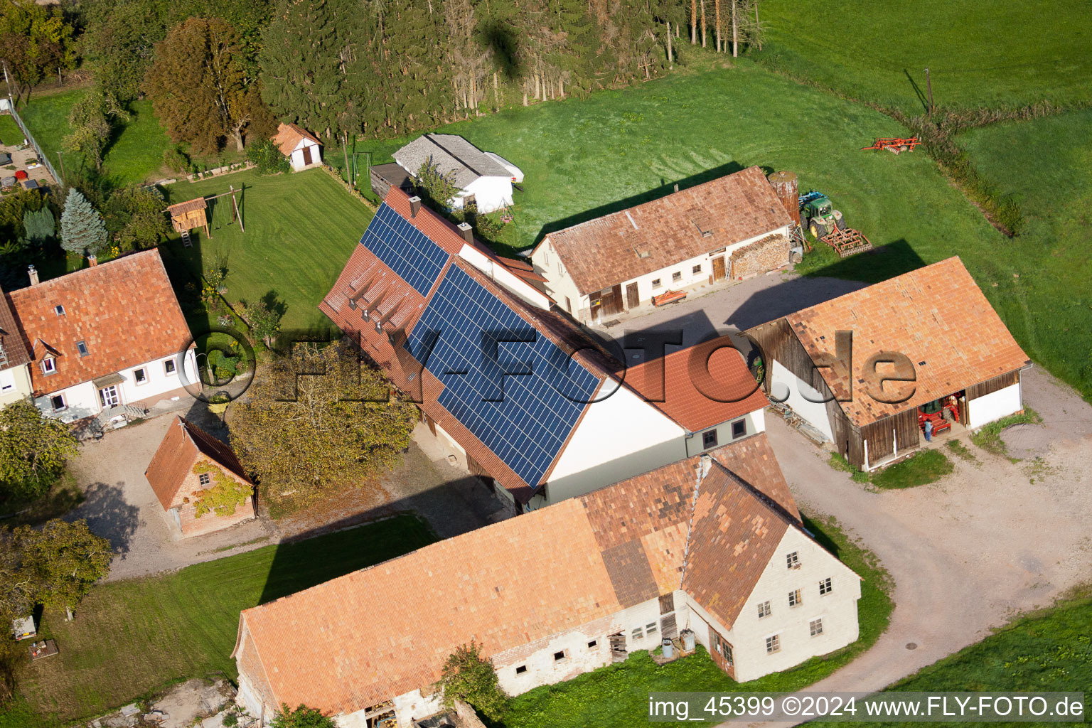 District Deutschhof in Kapellen-Drusweiler in the state Rhineland-Palatinate, Germany seen from a drone