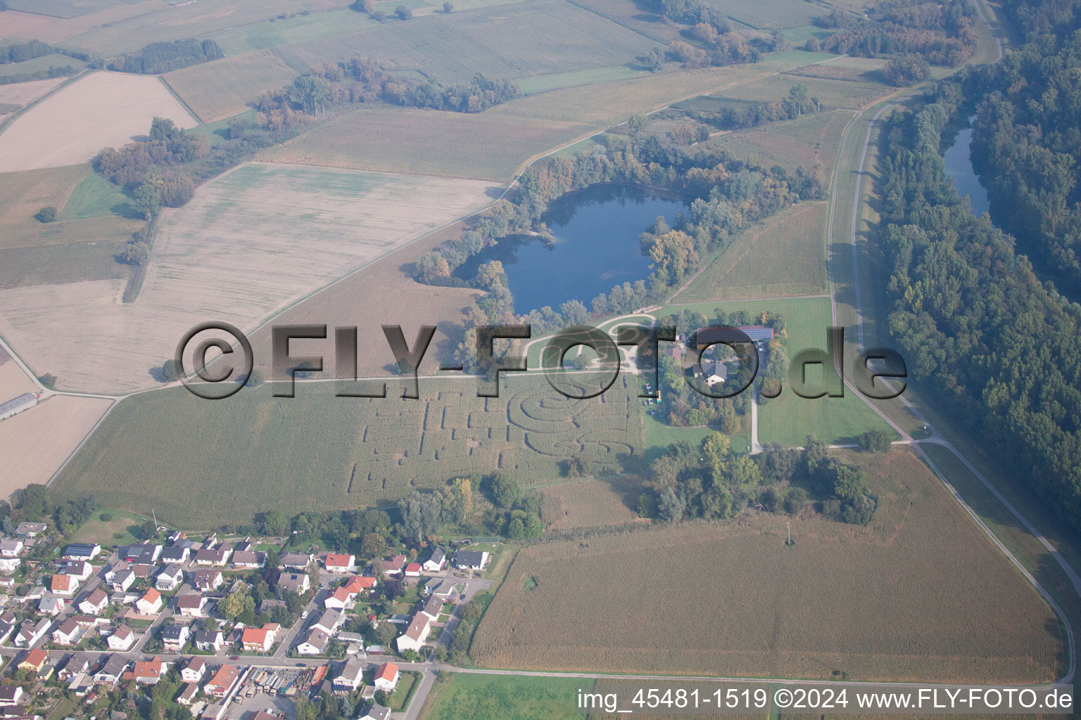 Leimersheim in the state Rhineland-Palatinate, Germany seen from above