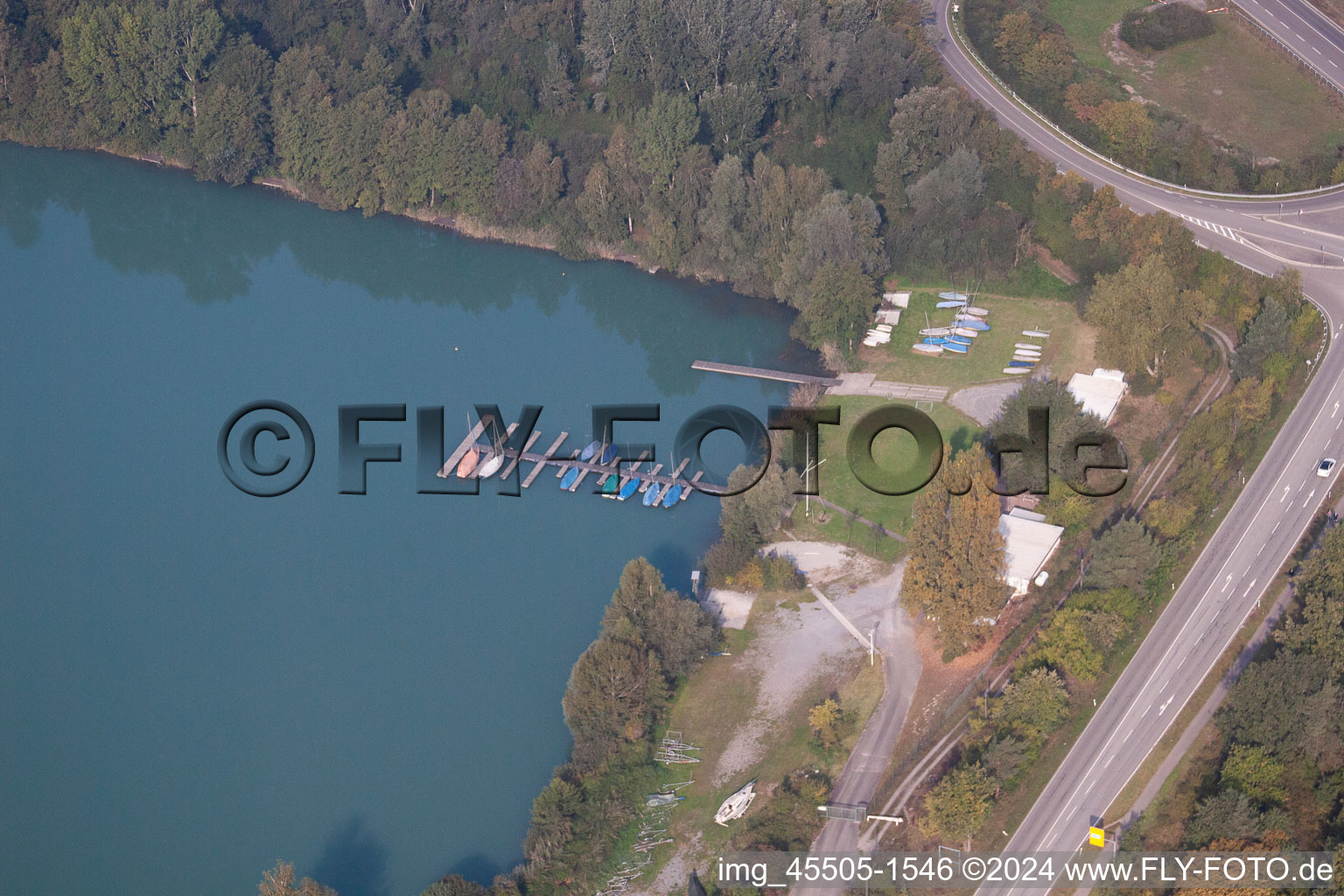 Aerial view of Sailing Club in the district Neudorf in Graben-Neudorf in the state Baden-Wuerttemberg, Germany