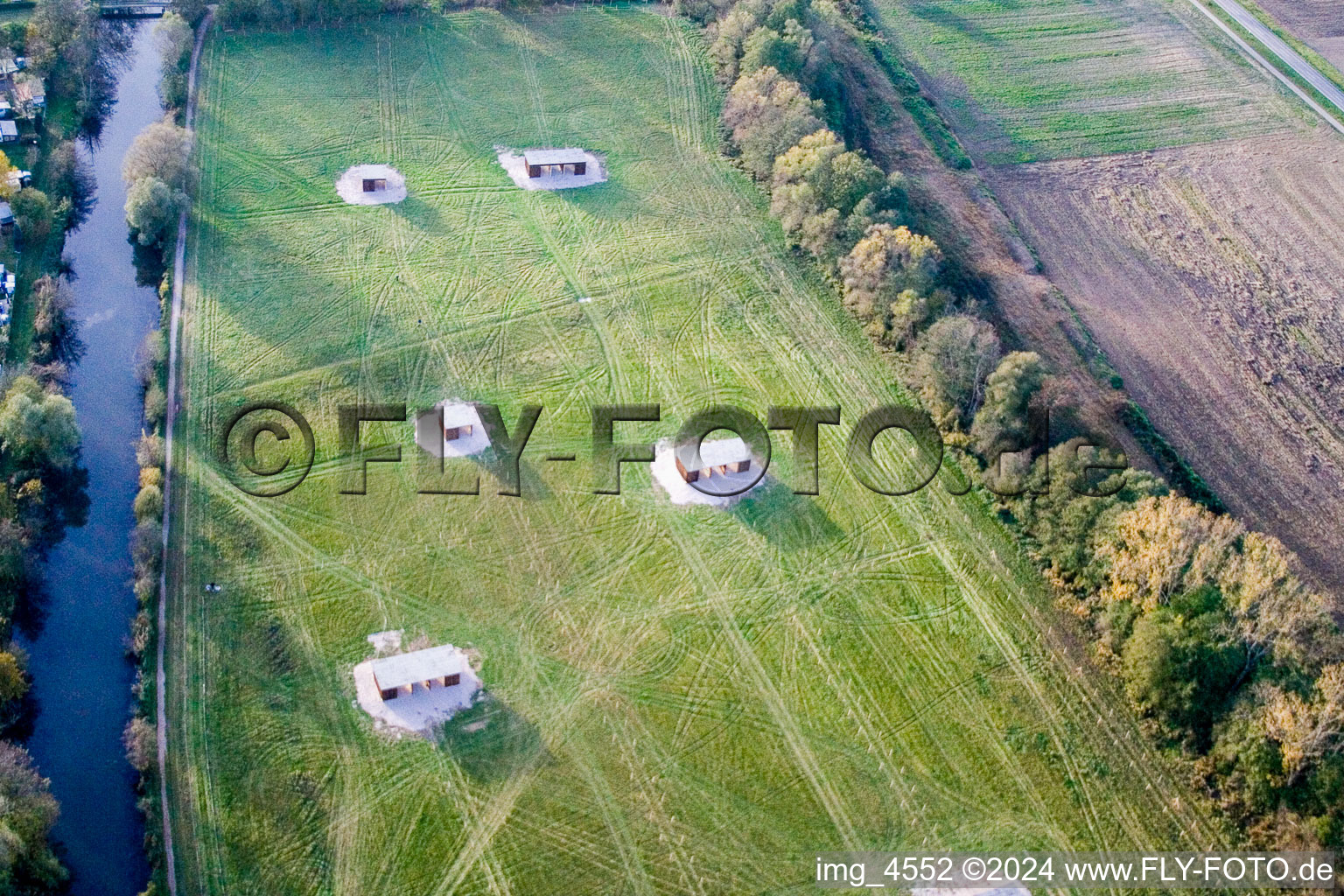 Mhou Ostrich Farm in Rülzheim in the state Rhineland-Palatinate, Germany from the plane