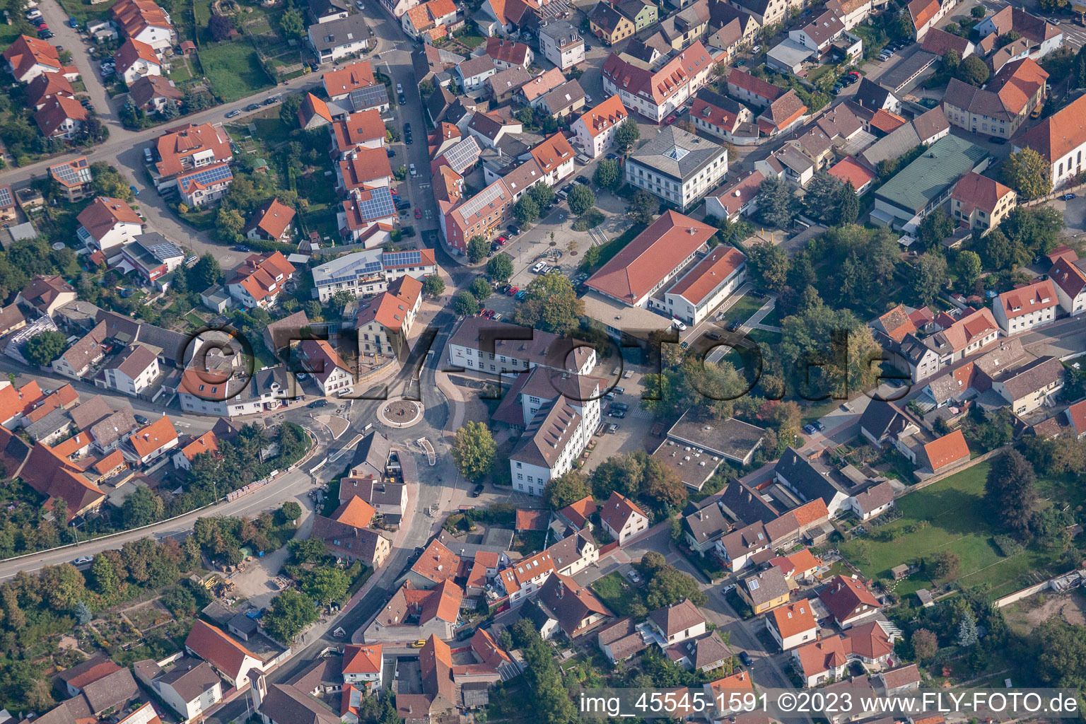 Huttenstraße roundabout at the primary school in the district Bad Langenbrücken in Bad Schönborn in the state Baden-Wuerttemberg, Germany