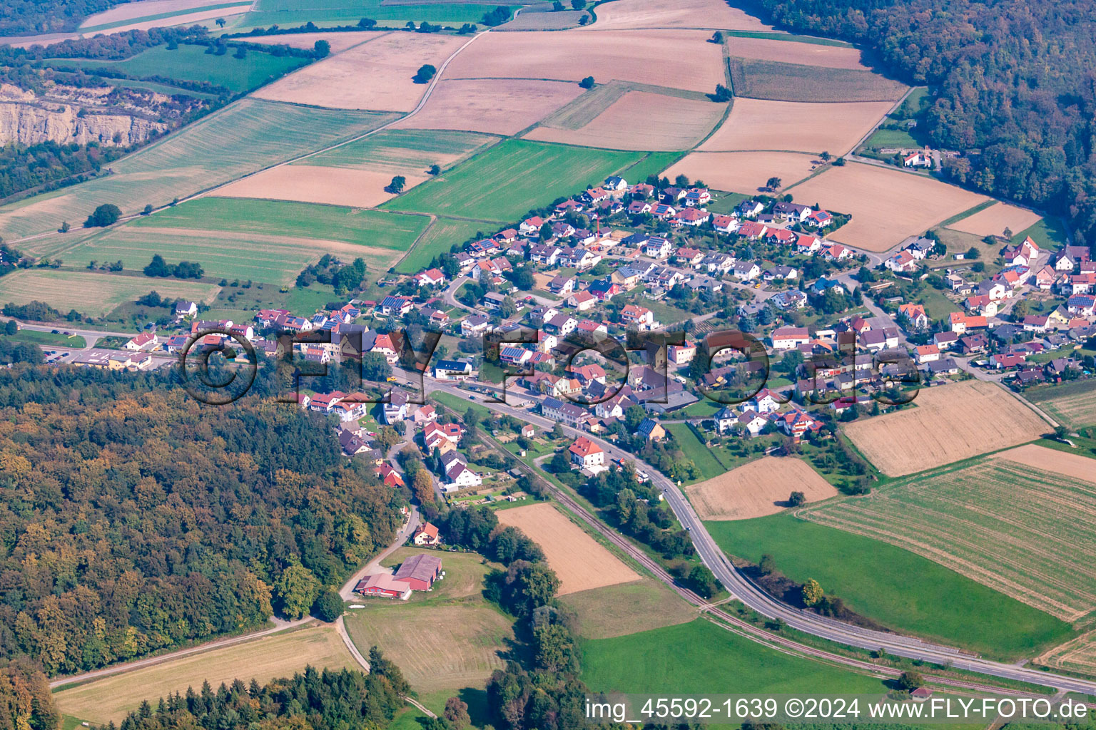 Aerial view of District Helmhof in Neckarbischofsheim in the state Baden-Wuerttemberg, Germany