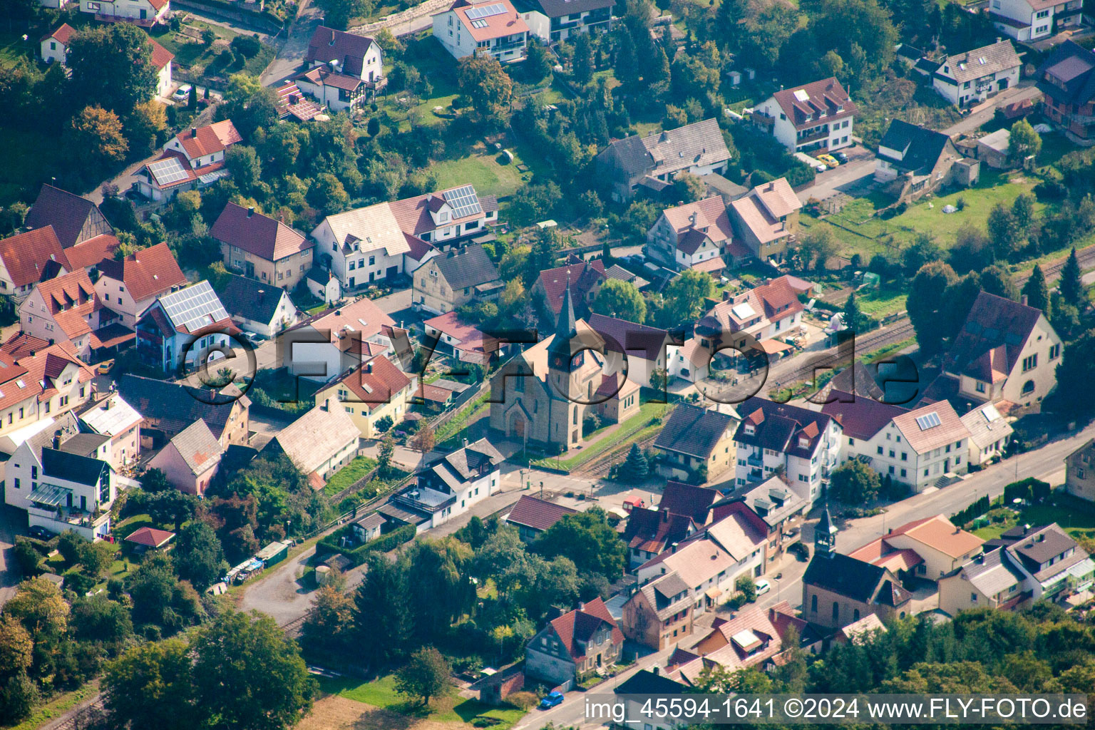 Aerial view of Neckarbischofsheim in the state Baden-Wuerttemberg, Germany