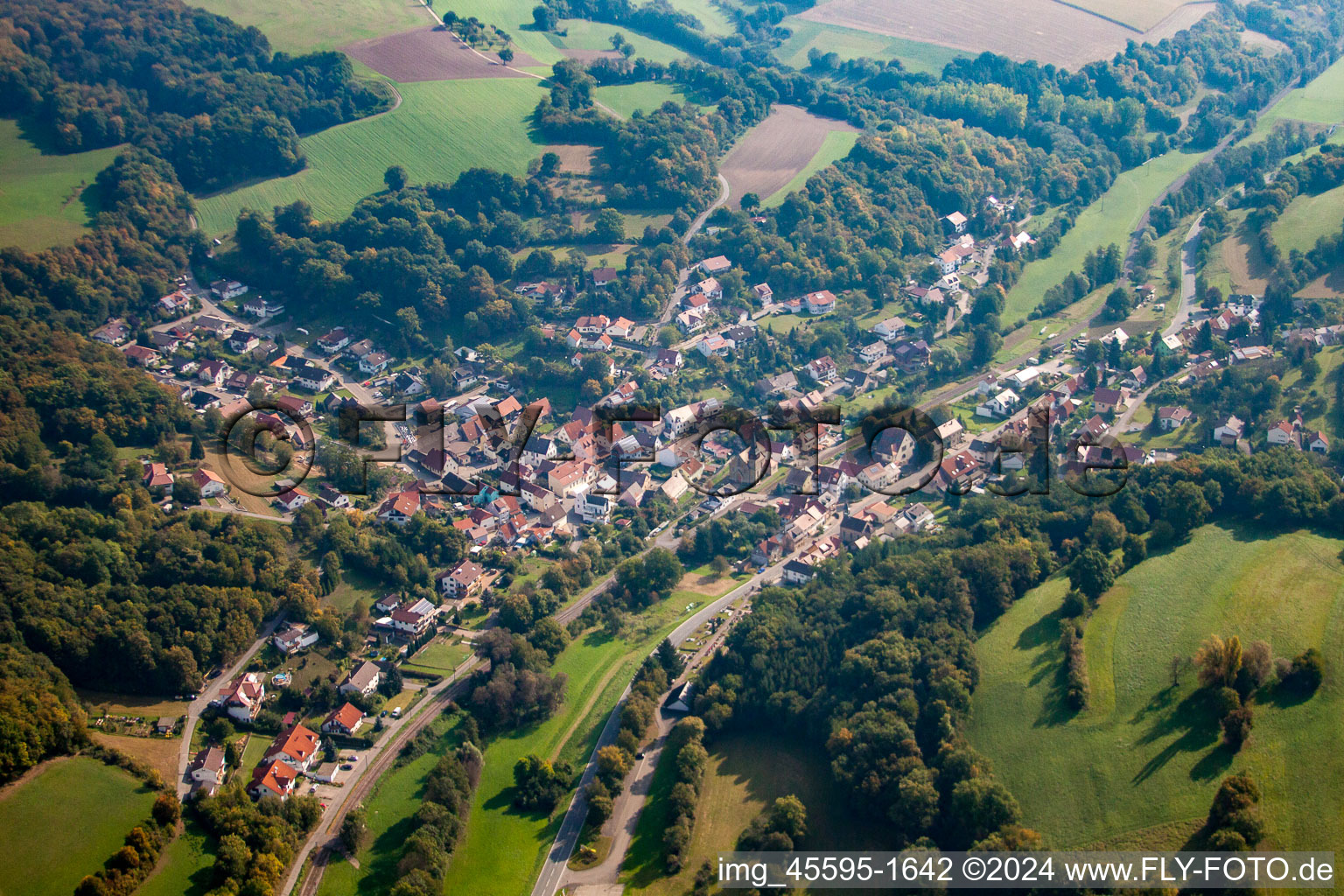 Aerial photograpy of Neckarbischofsheim in the state Baden-Wuerttemberg, Germany