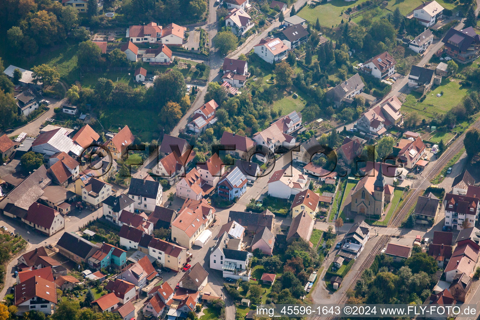 Oblique view of Neckarbischofsheim in the state Baden-Wuerttemberg, Germany