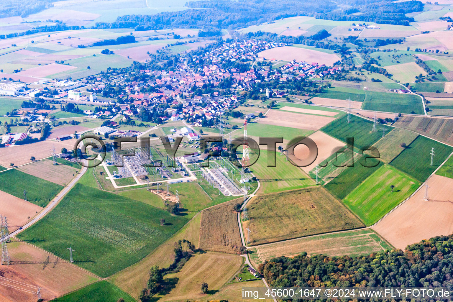 Hüffenhardt in the state Baden-Wuerttemberg, Germany from the plane