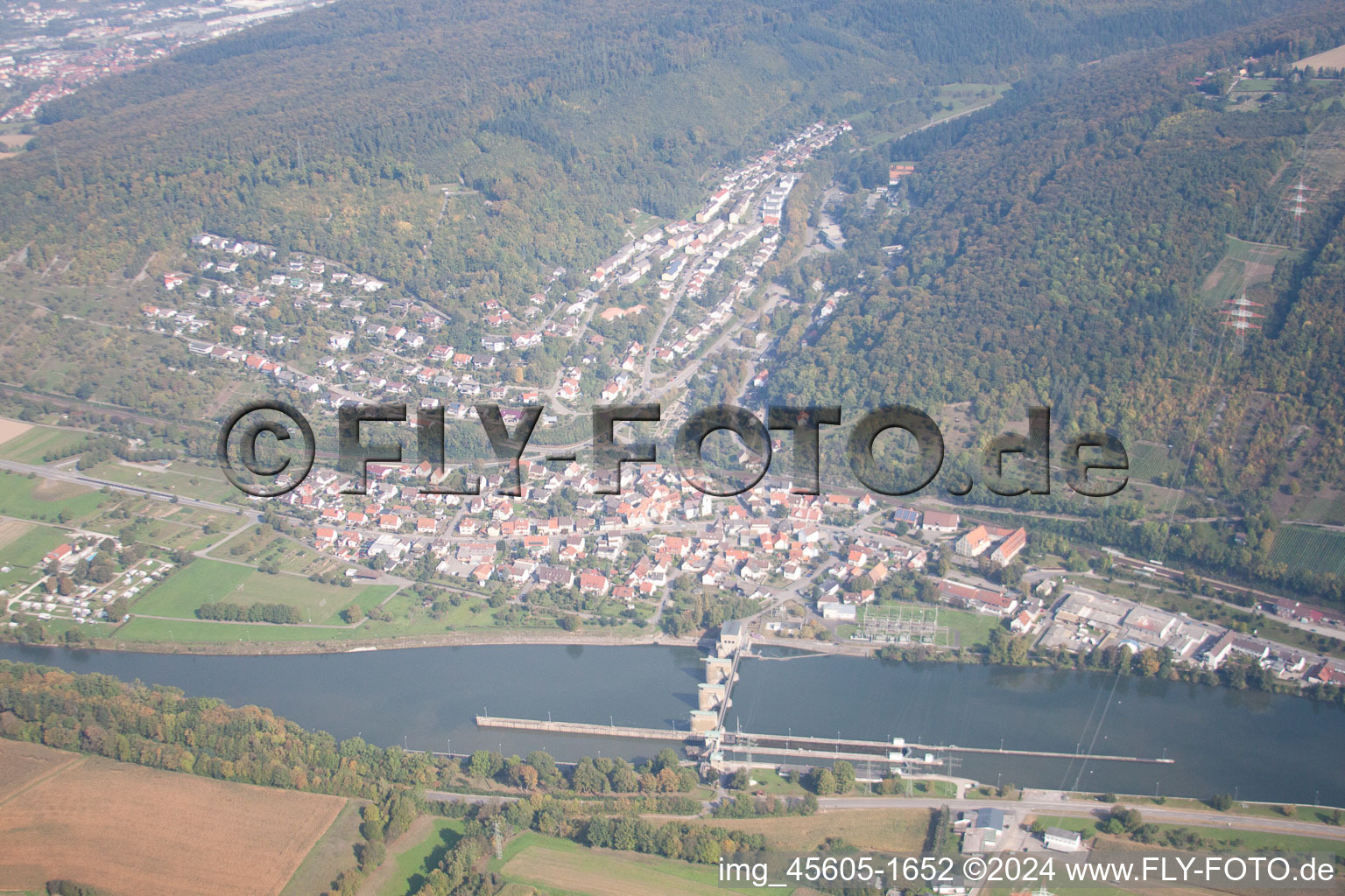 Oblique view of Neckarzimmern in the state Baden-Wuerttemberg, Germany