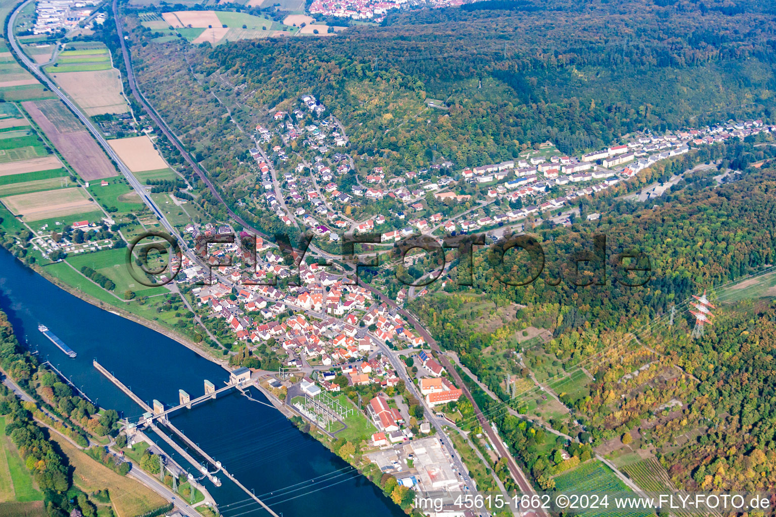 Neckarzimmern in the state Baden-Wuerttemberg, Germany out of the air