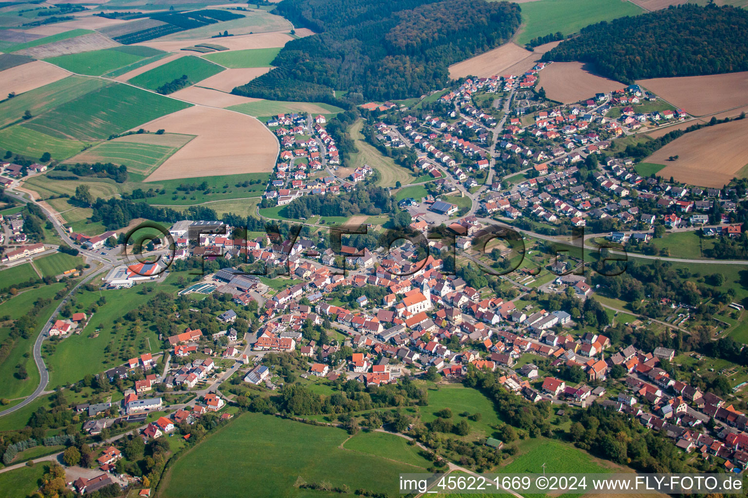 Aerial view of District Sulzbach in Billigheim in the state Baden-Wuerttemberg, Germany