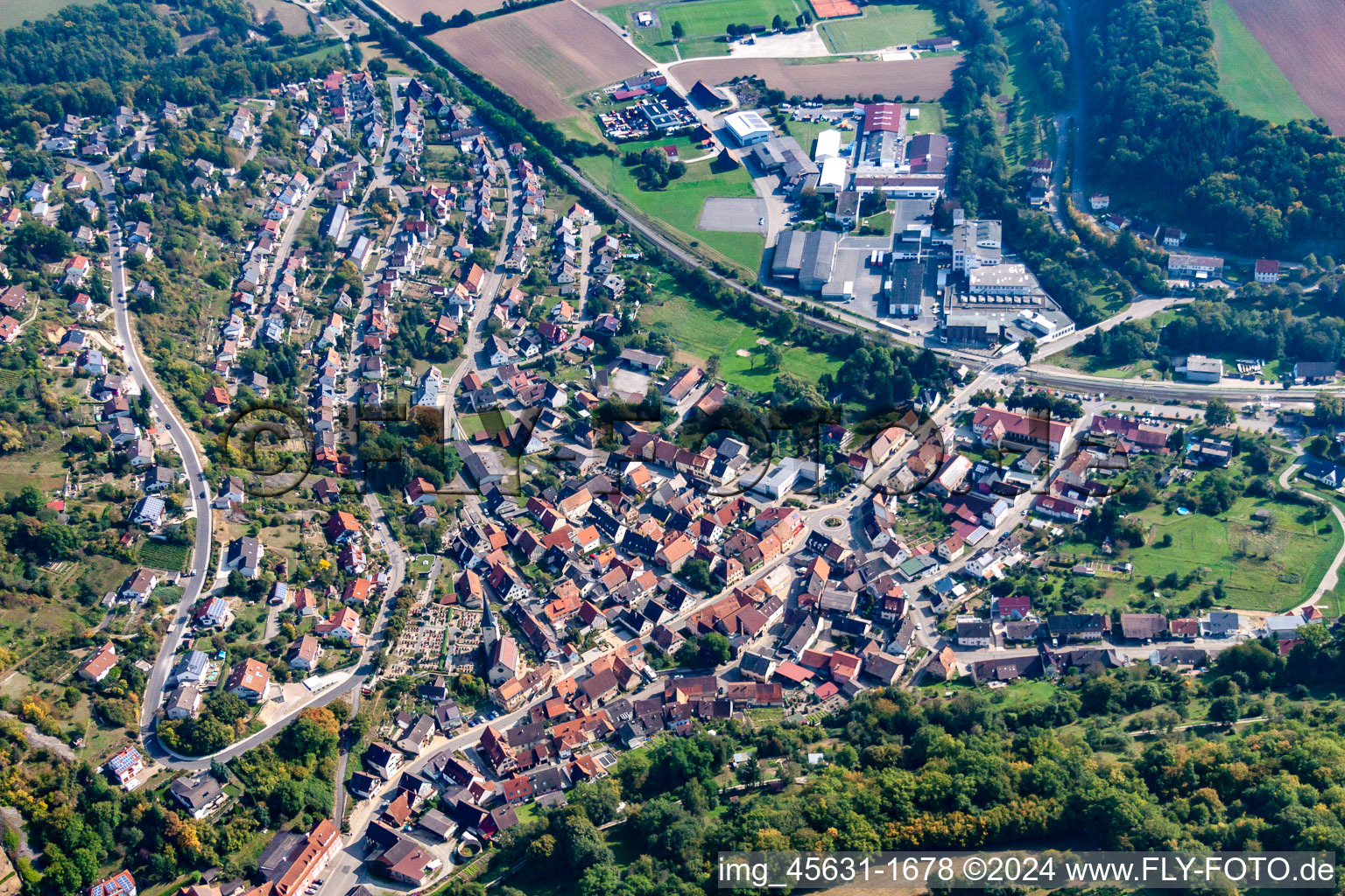 Oblique view of Roigheim in the state Baden-Wuerttemberg, Germany