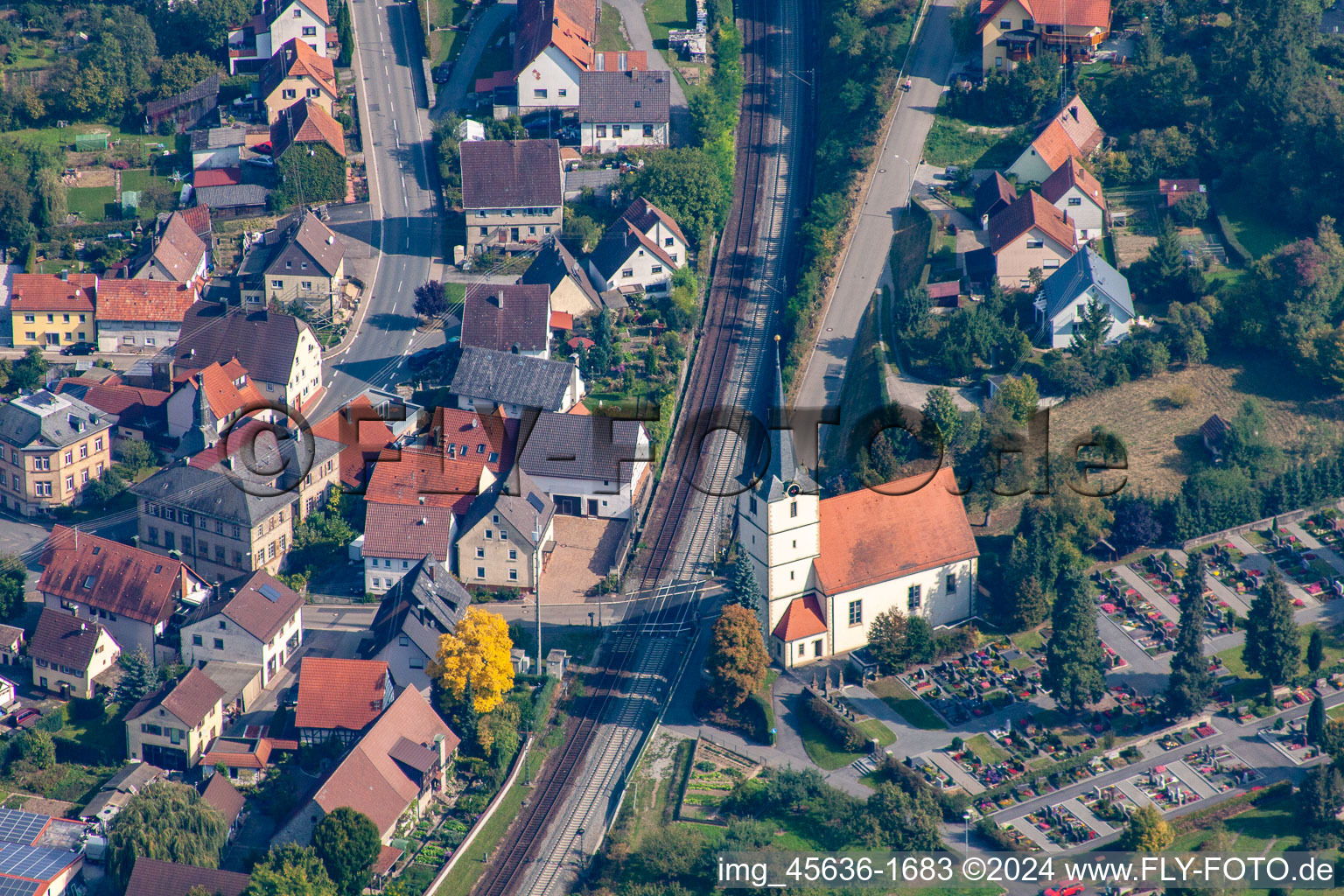 Protestant church and cemetery in the district Sennfeld in Adelsheim in the state Baden-Wuerttemberg, Germany