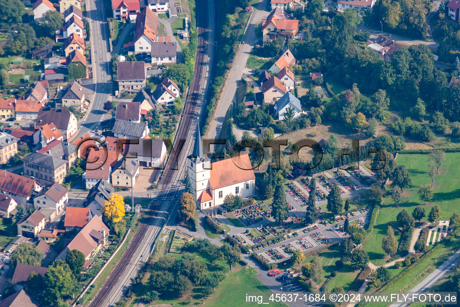 Cemetery and church in the district Sennfeld in Adelsheim in the state Baden-Wuerttemberg, Germany