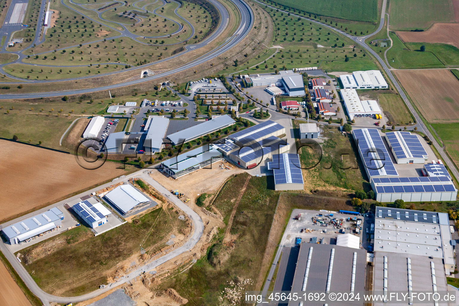 Industrial area with inspection center, Systemair and Dolzer GmbH in the district Windischbuch in Boxberg in the state Baden-Wuerttemberg, Germany