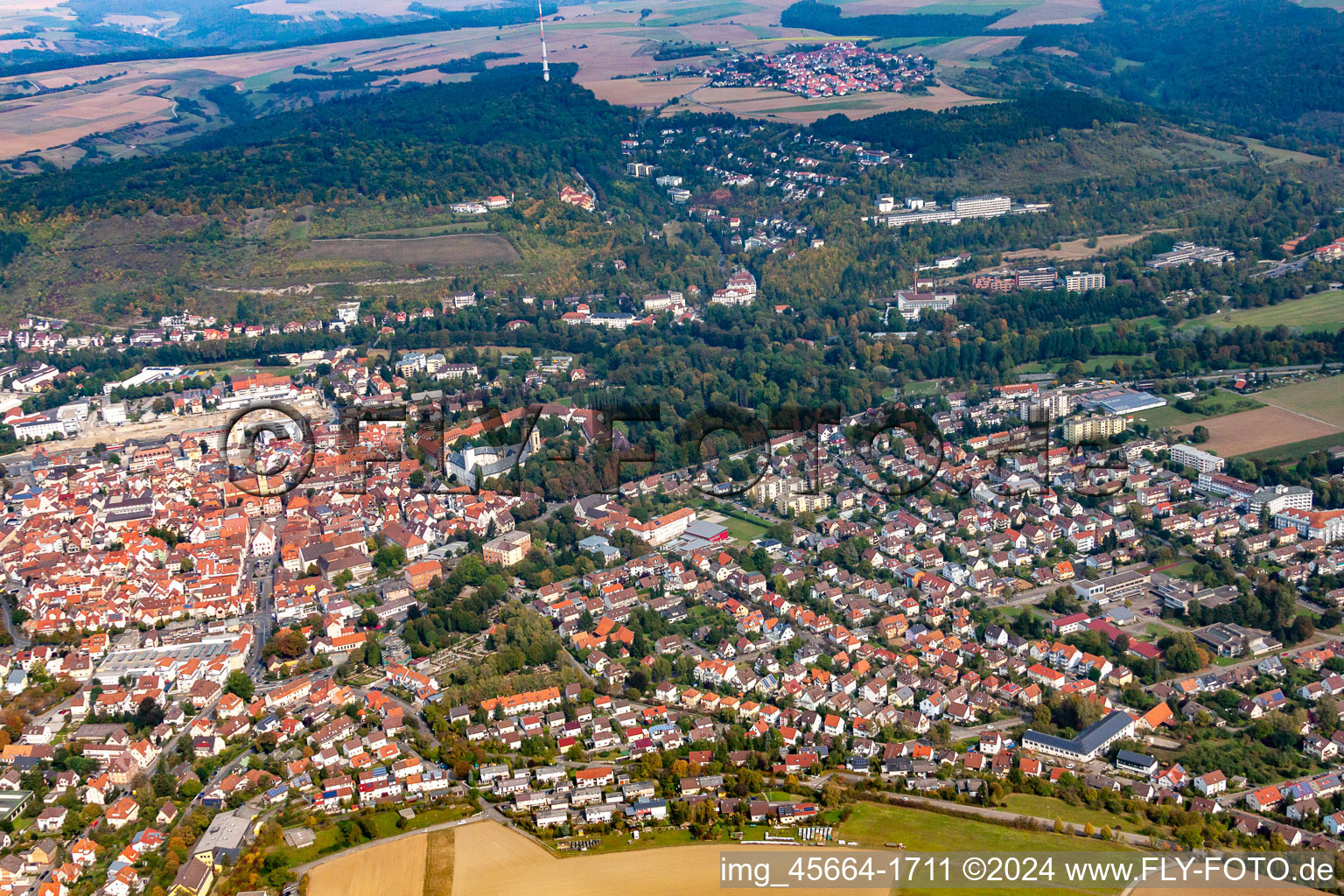 Bad Mergentheim in the state Baden-Wuerttemberg, Germany from the plane