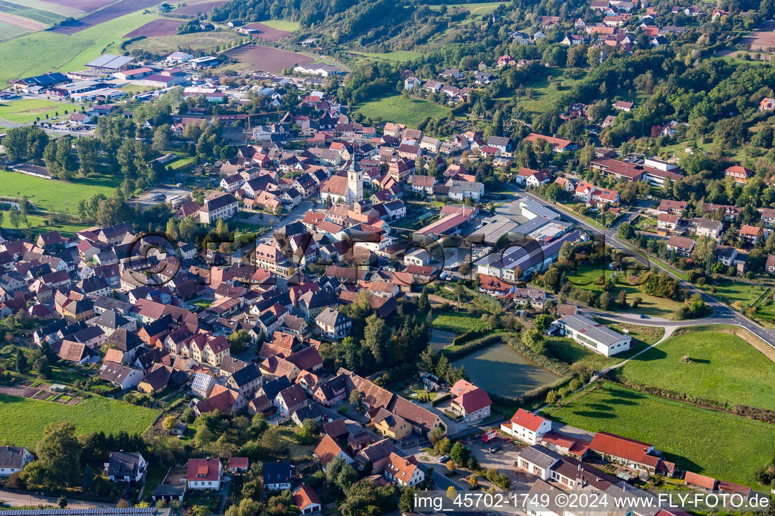 Aerial view of Burghaslach in the state Bavaria, Germany