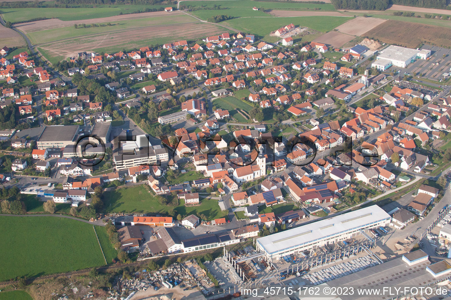 Aerial view of Wachenroth in the state Bavaria, Germany