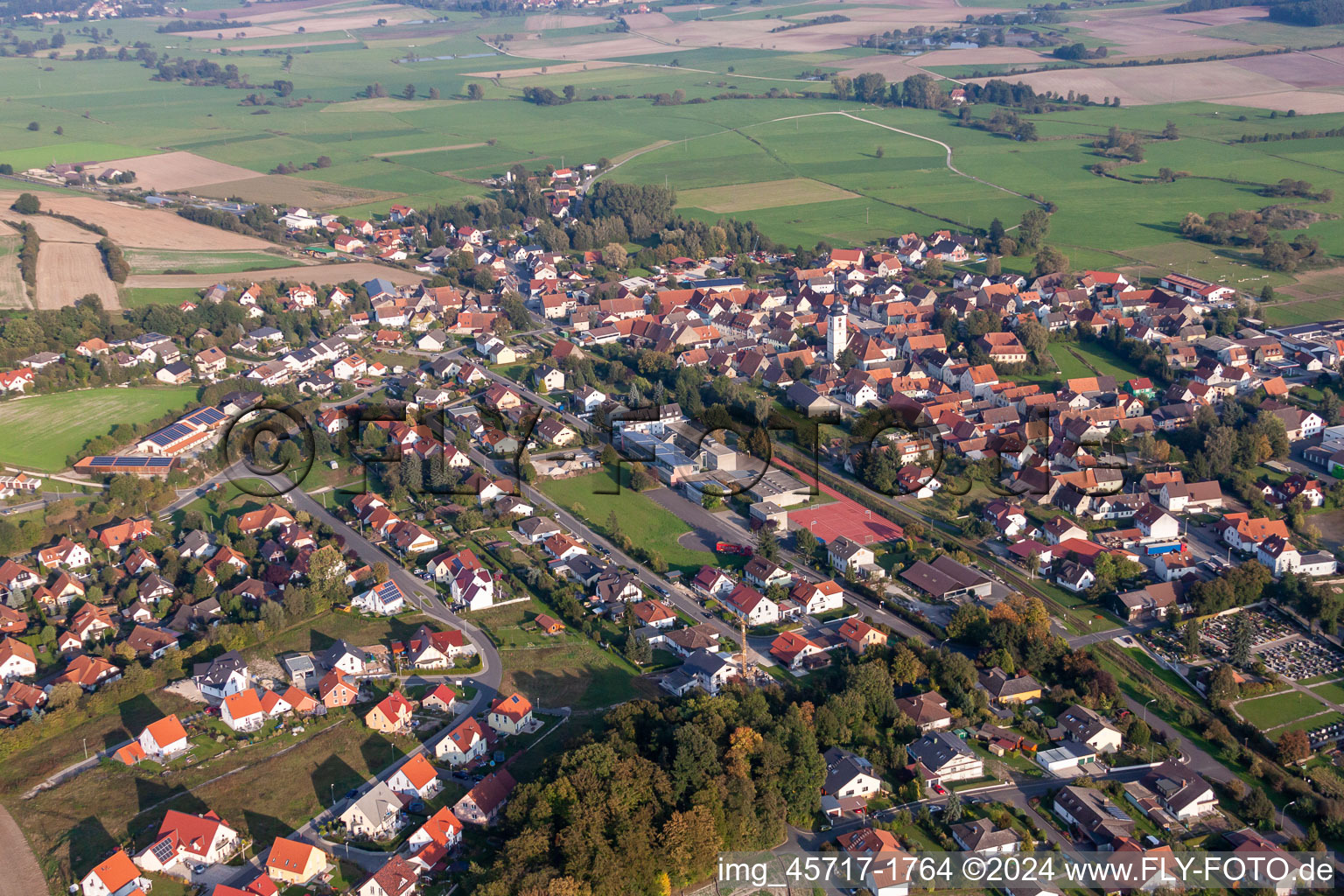 Aerial view of Mühlhausen in the state Bavaria, Germany