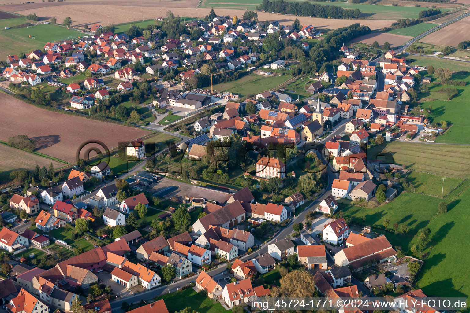 Buildings and parks at the mansion of the farmhouse in Sambach in the state Bavaria, Germany