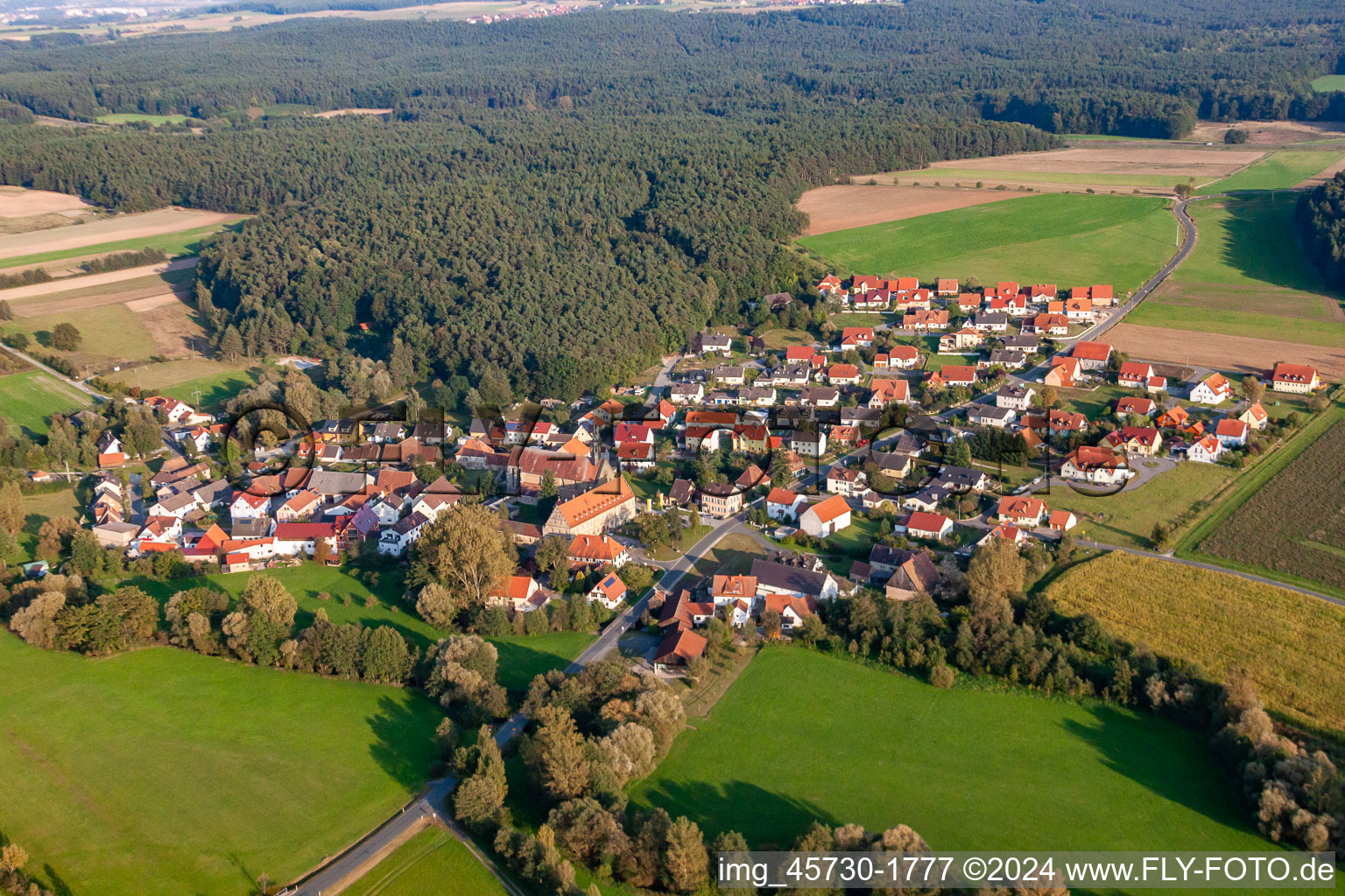 Aerial view of District Schlüsselau in Frensdorf in the state Bavaria, Germany