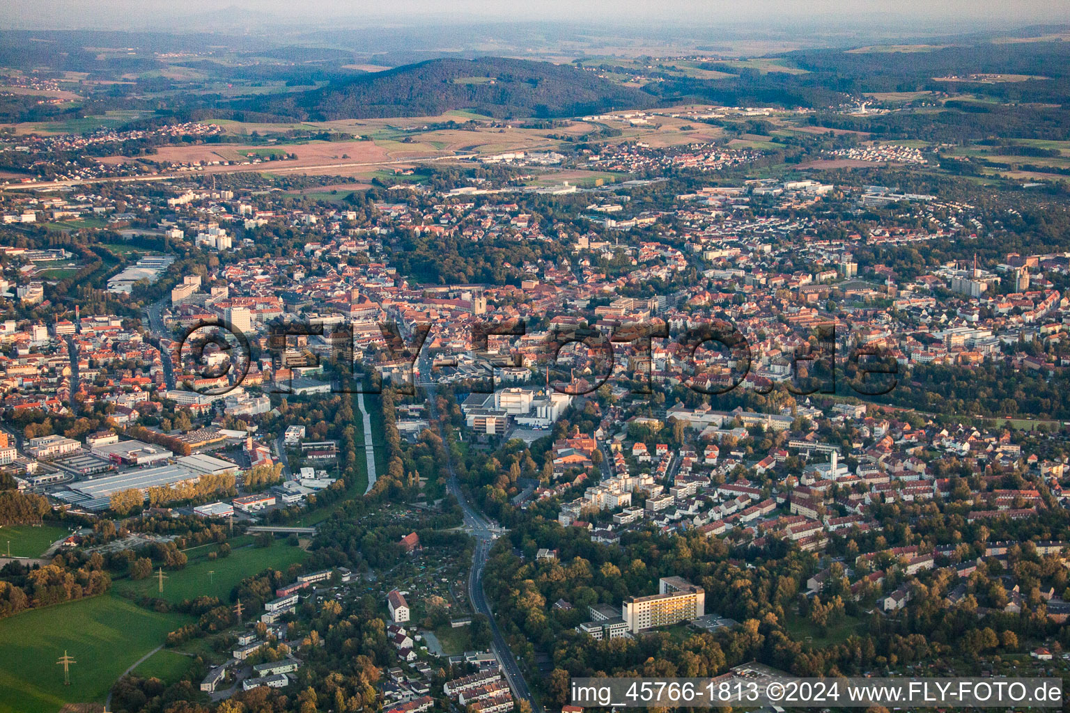 Aerial view of Bayreuth in the state Bavaria, Germany