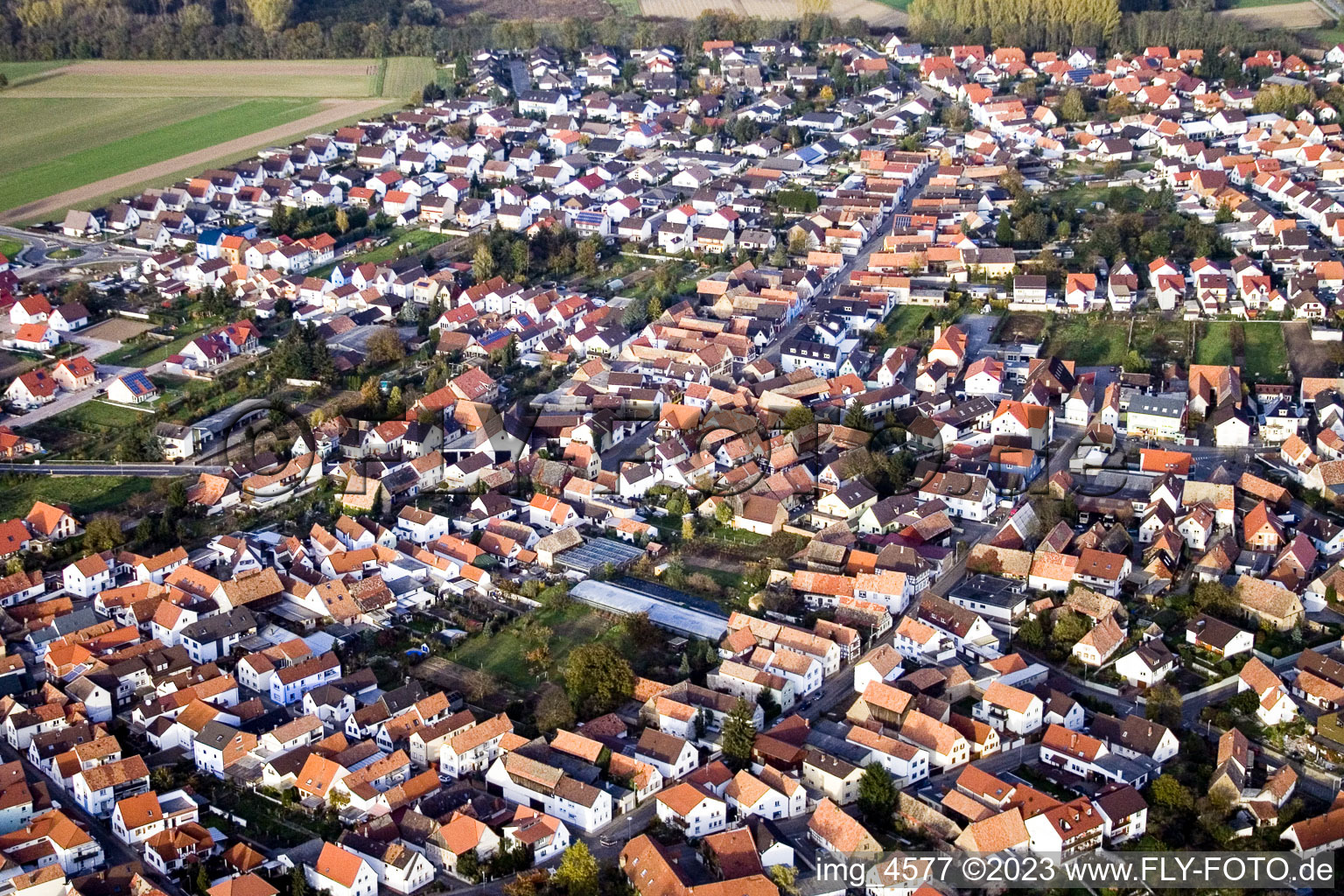 From the south in Hördt in the state Rhineland-Palatinate, Germany out of the air