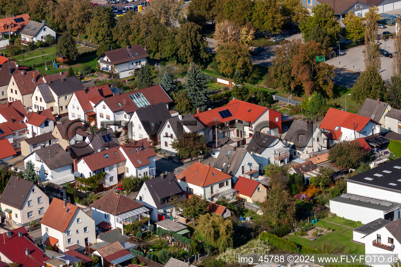 Garden City settlement in Kandel in the state Rhineland-Palatinate, Germany from above