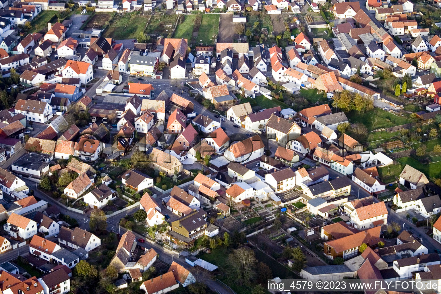 From the south in Hördt in the state Rhineland-Palatinate, Germany seen from above