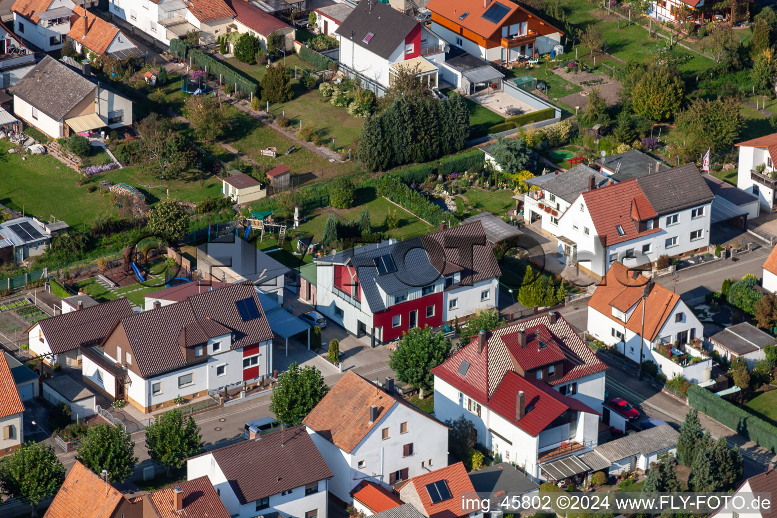 Aerial view of Garden City Settlement in Kandel in the state Rhineland-Palatinate, Germany