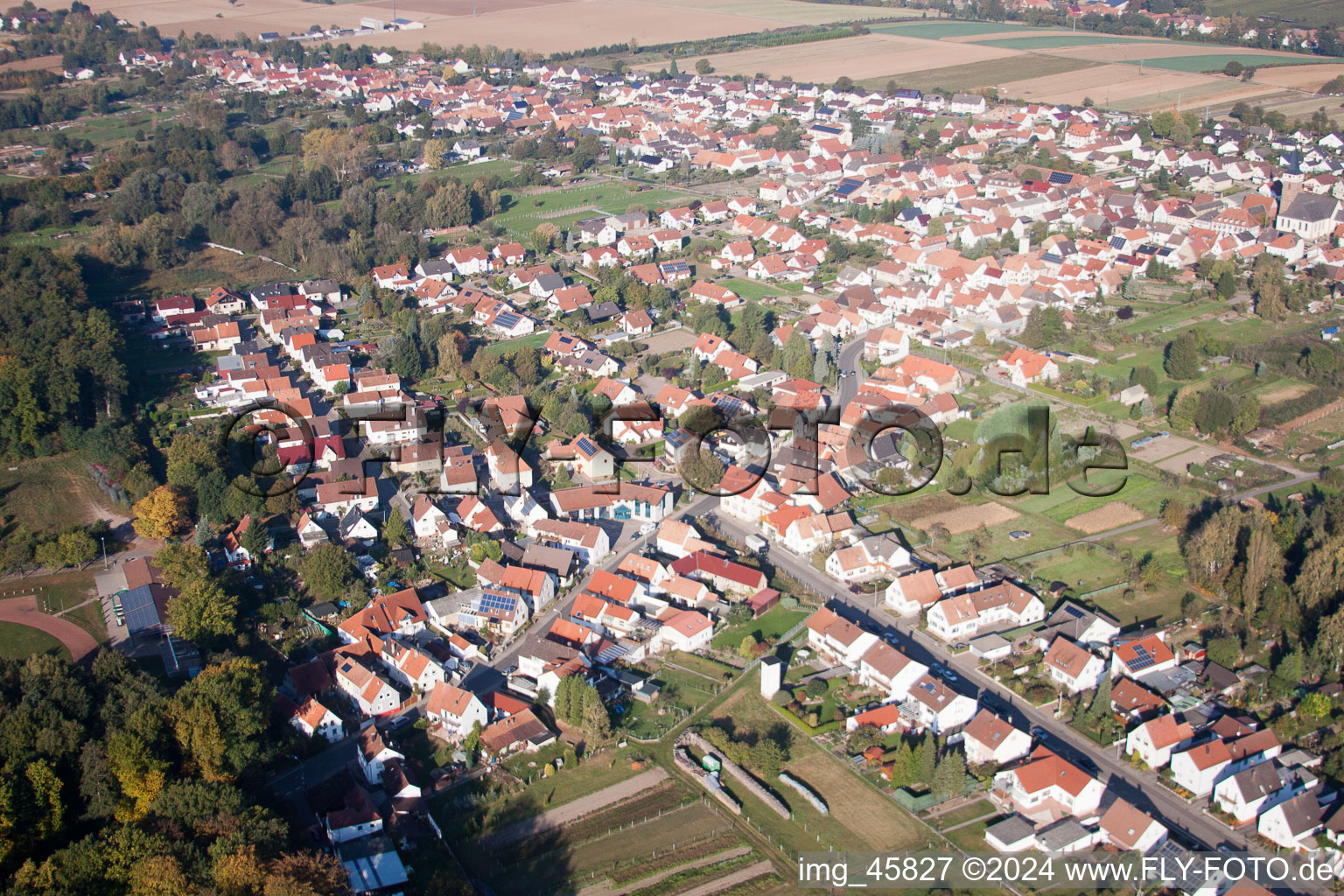 District Schaidt in Wörth am Rhein in the state Rhineland-Palatinate, Germany seen from a drone