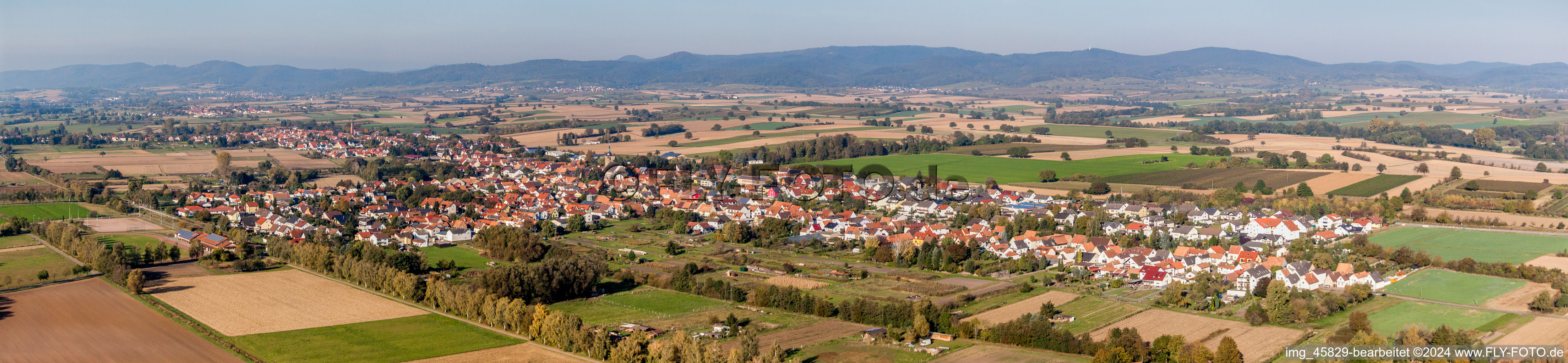 Aerial view of Panoramic perspective Town View of the streets and houses of the residential areas in Steinfeld in the state Rhineland-Palatinate, Germany