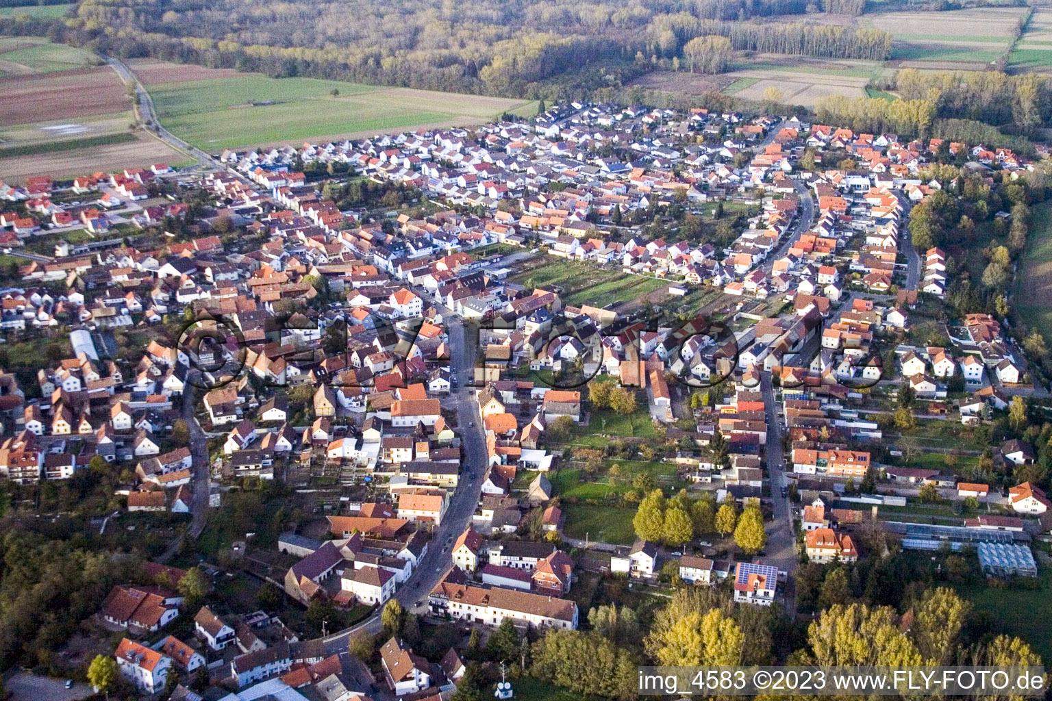 Aerial view of From the southeast in Hördt in the state Rhineland-Palatinate, Germany