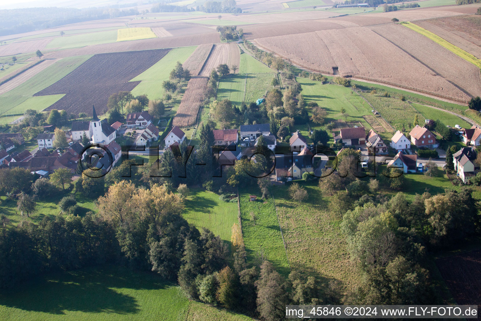 Bremmelbach in the state Bas-Rhin, France viewn from the air