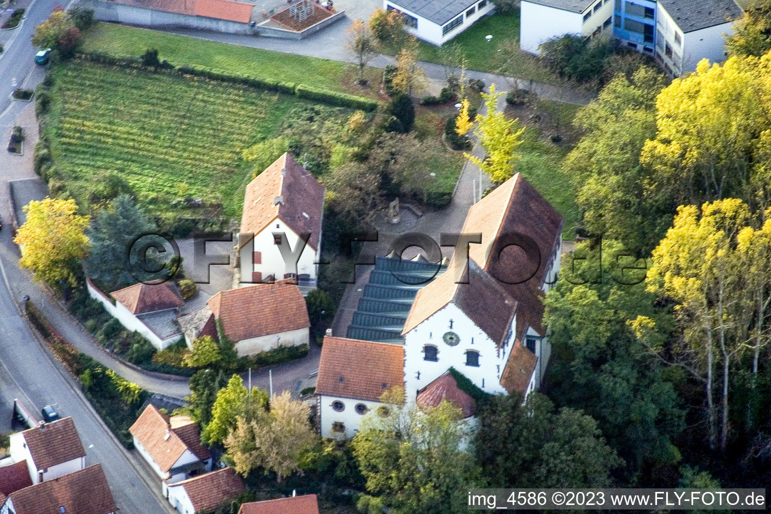Aerial photograpy of Heiligenberg, church in Hördt in the state Rhineland-Palatinate, Germany