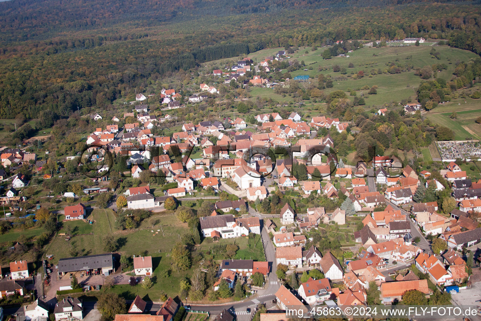 Bird's eye view of Lampertsloch in the state Bas-Rhin, France