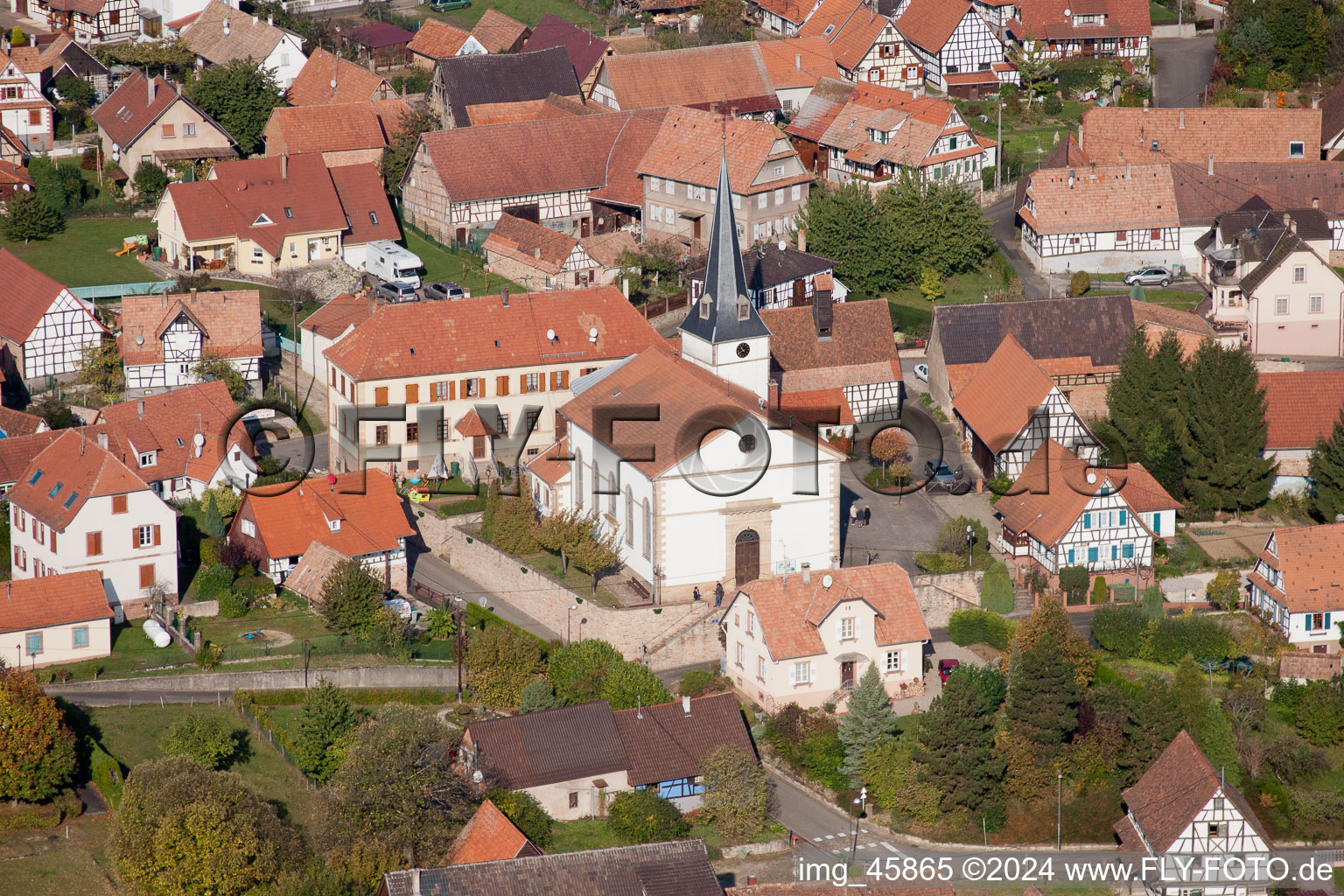 Lampertsloch in the state Bas-Rhin, France viewn from the air