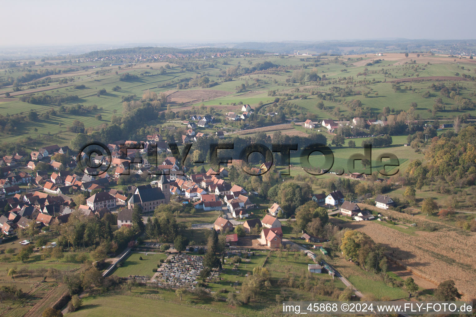 Drone recording of Preuschdorf in the state Bas-Rhin, France