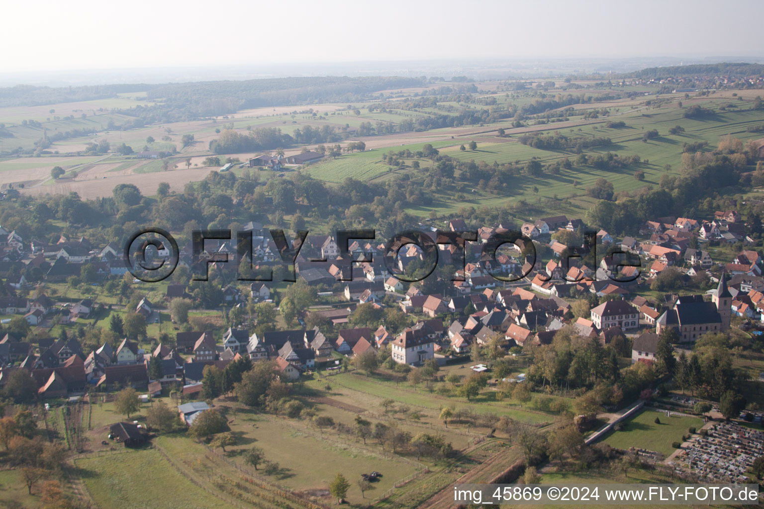 Drone image of Preuschdorf in the state Bas-Rhin, France