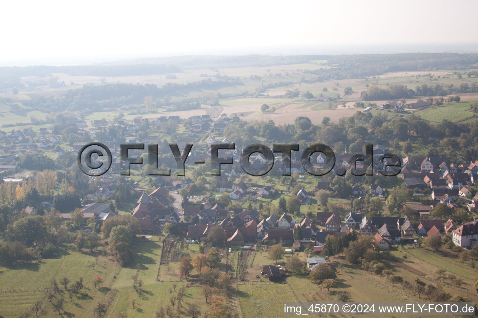 Preuschdorf in the state Bas-Rhin, France from the drone perspective