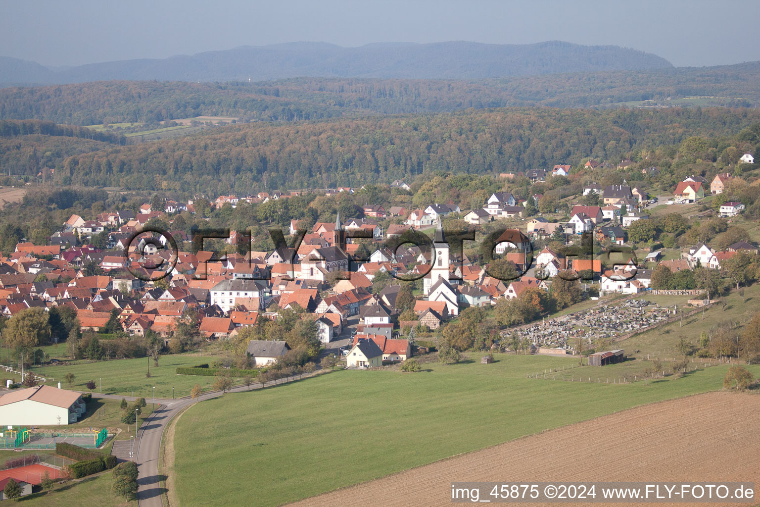 Mitschdorf in the state Bas-Rhin, France from the drone perspective