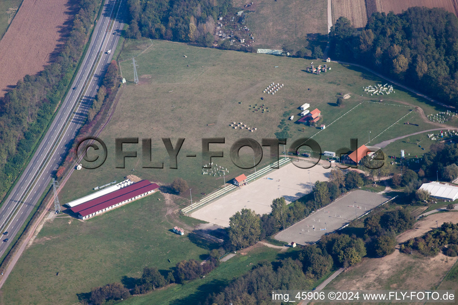 Oblique view of Haras in Neewiller-près-Lauterbourg in the state Bas-Rhin, France