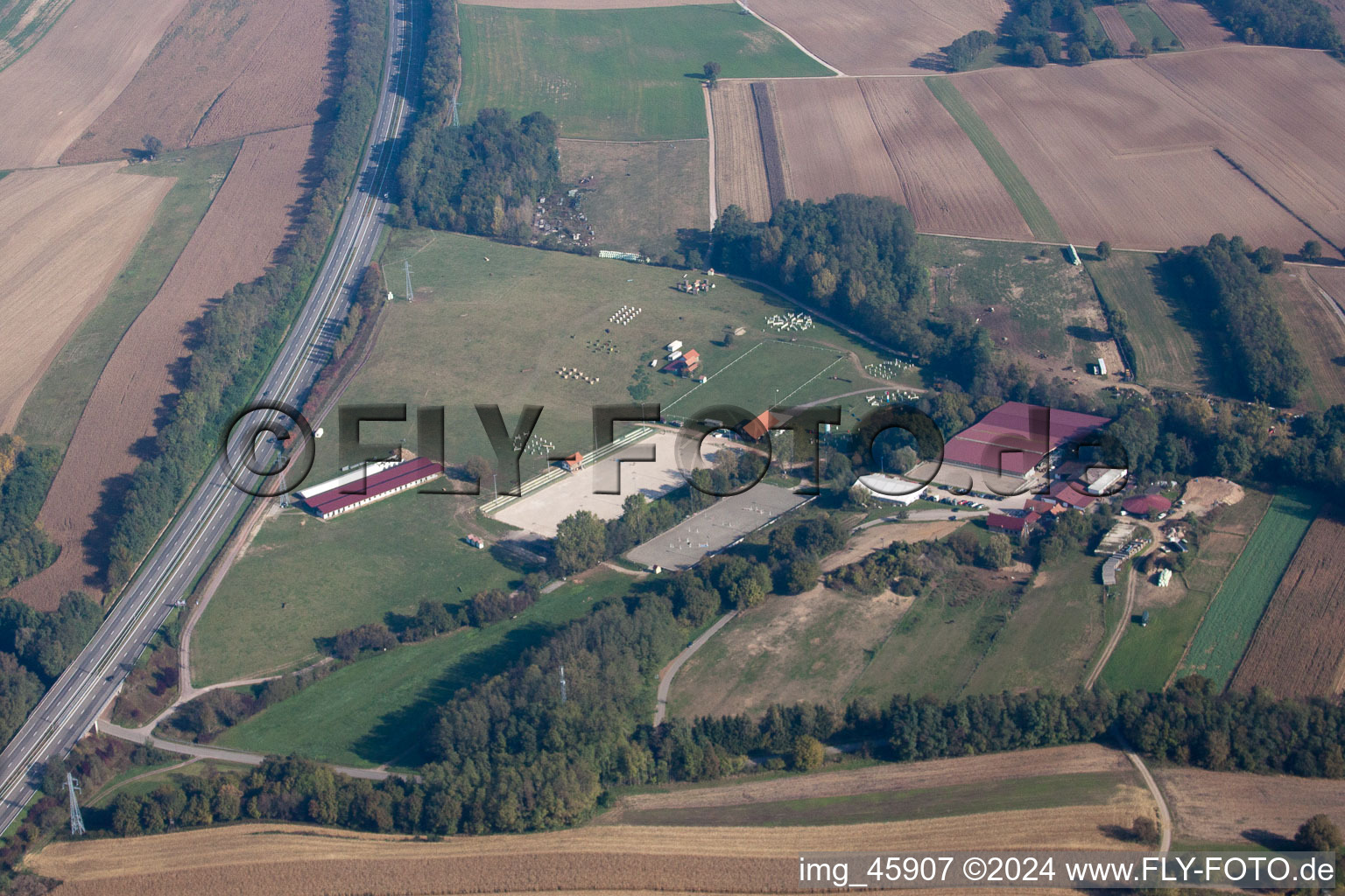 Haras in Neewiller-près-Lauterbourg in the state Bas-Rhin, France from above