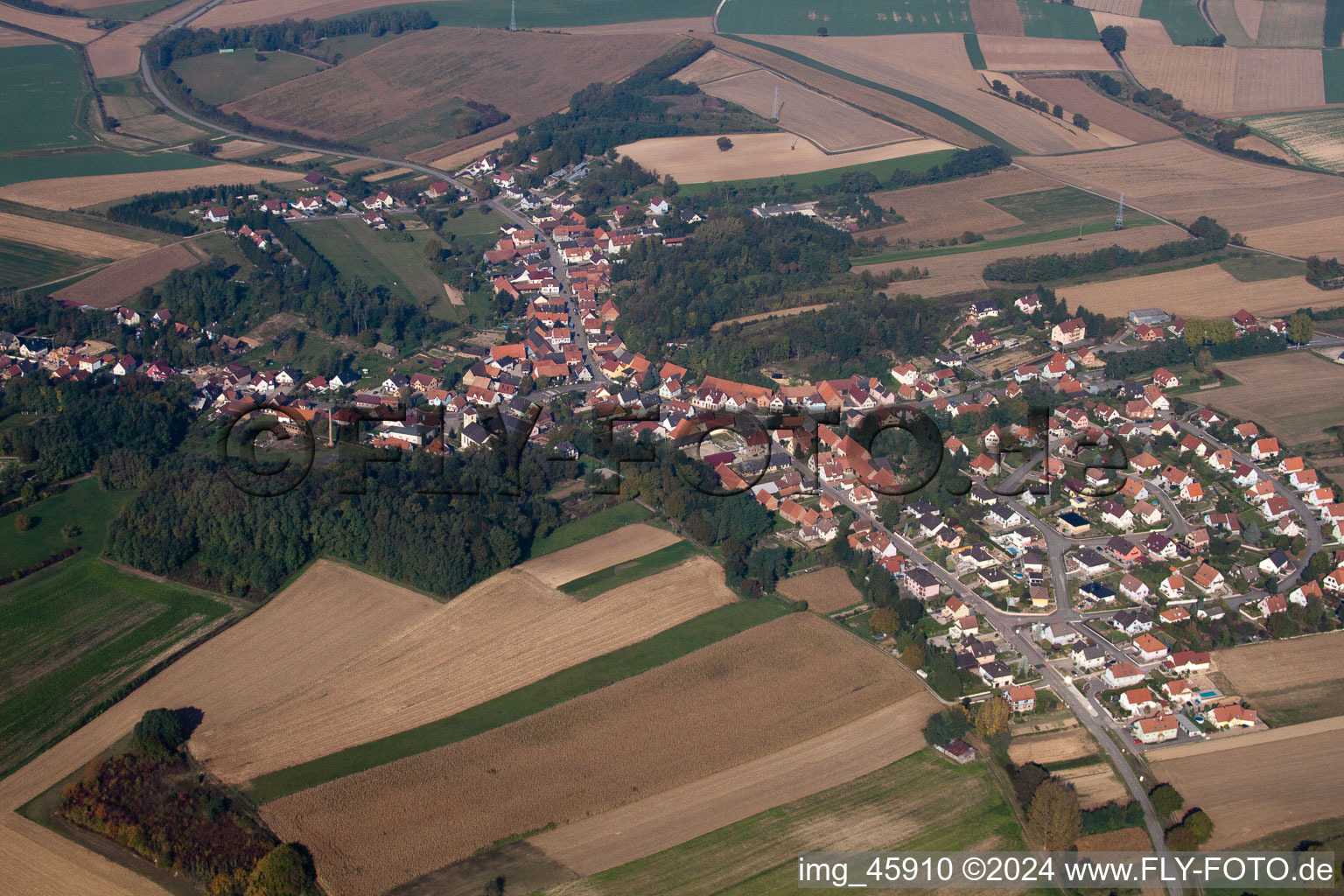 Drone recording of Neewiller-près-Lauterbourg in the state Bas-Rhin, France