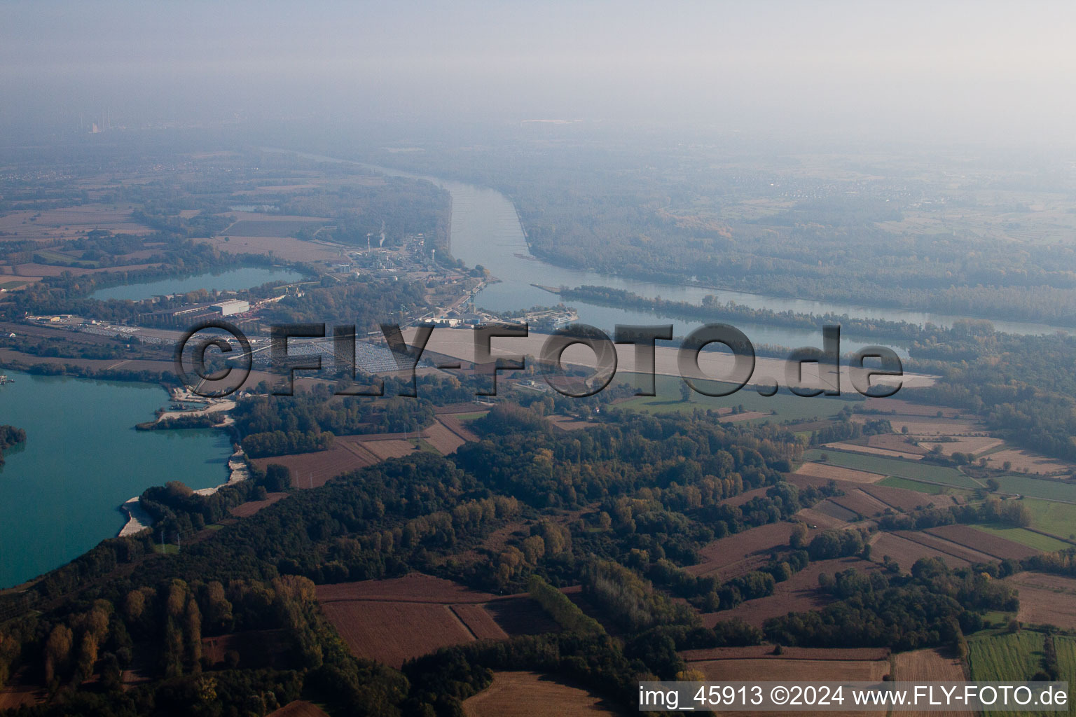 Harbor in Lauterbourg in the state Bas-Rhin, France out of the air