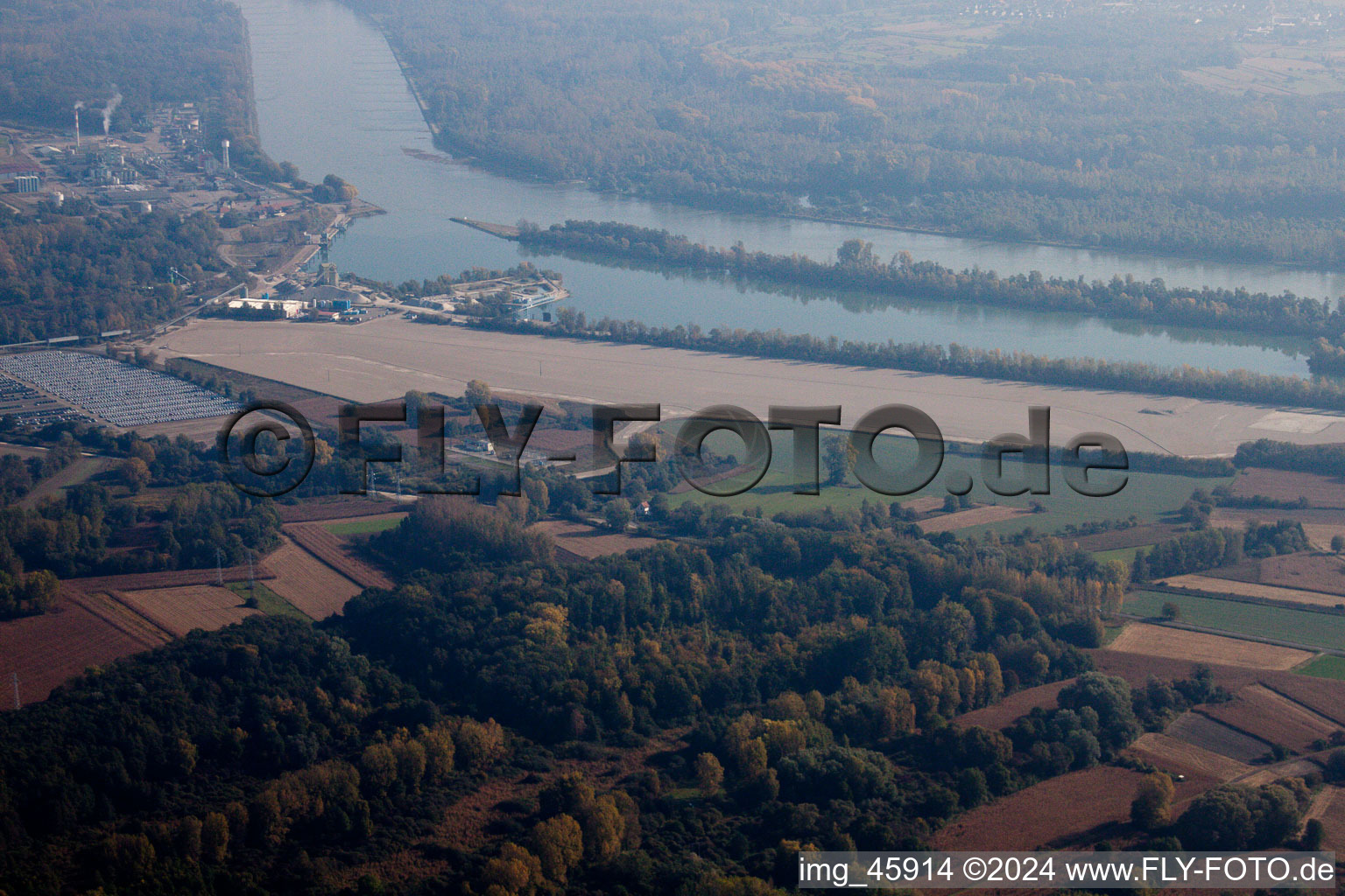 Harbor in Lauterbourg in the state Bas-Rhin, France seen from above