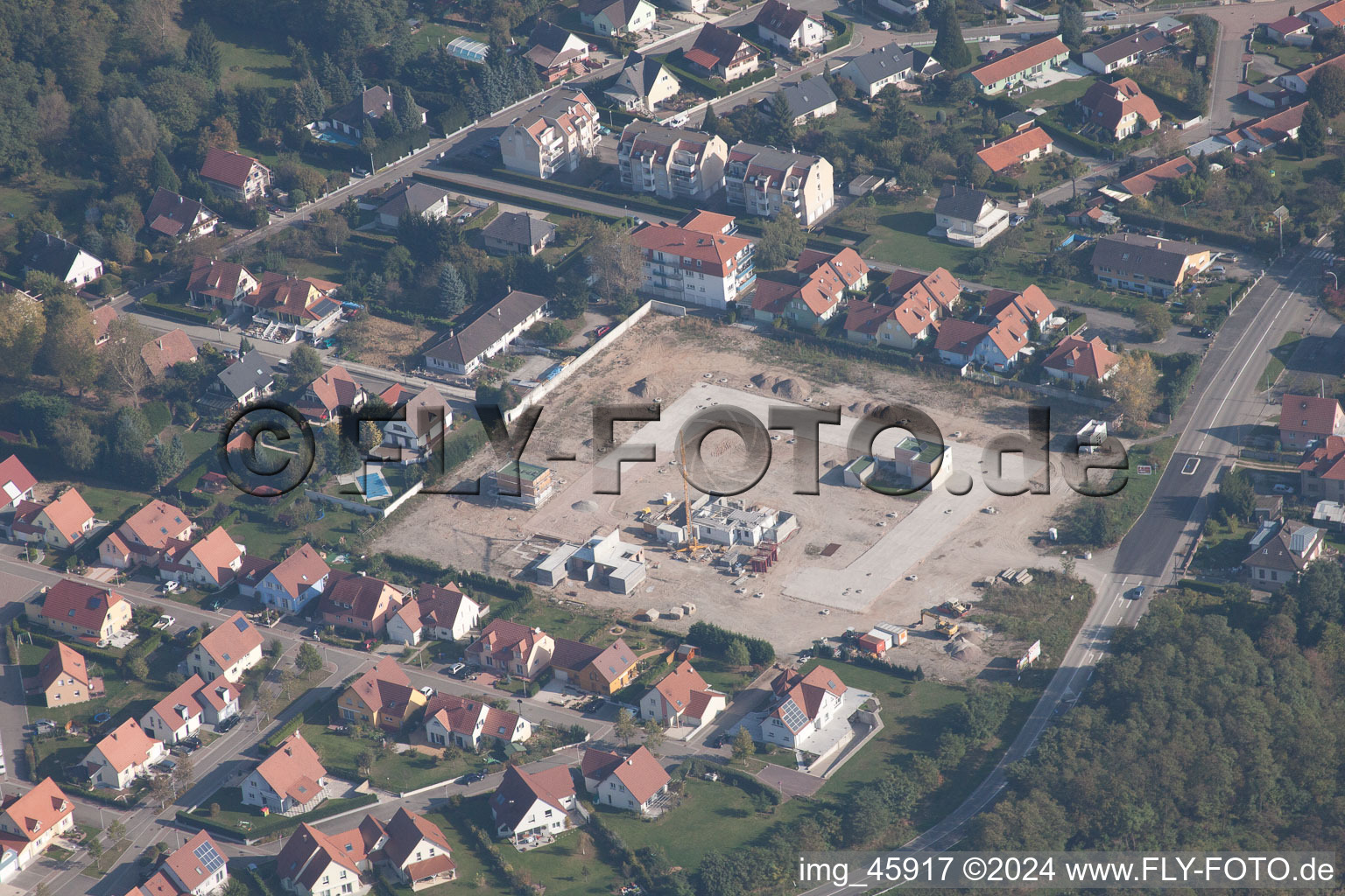 Lauterbourg in the state Bas-Rhin, France viewn from the air